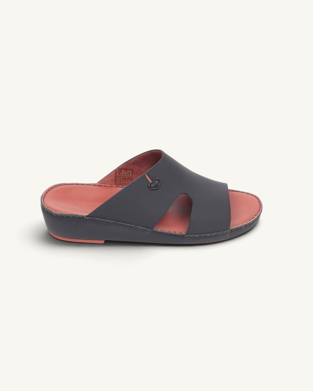 Prestige P3364 Elite Lux slide sandal in matt black leather with a contrasting terracotta red cushioned footbed.