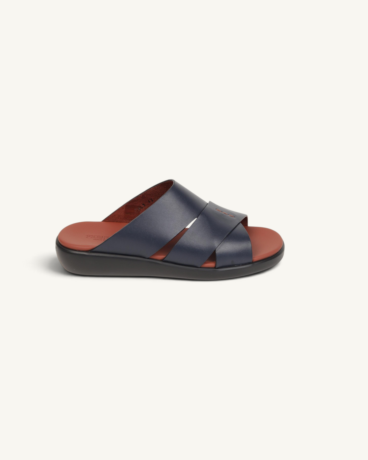 Prestige P3437 PALM LUX blue napa calf leather slide sandals with a comfortable contoured footbed