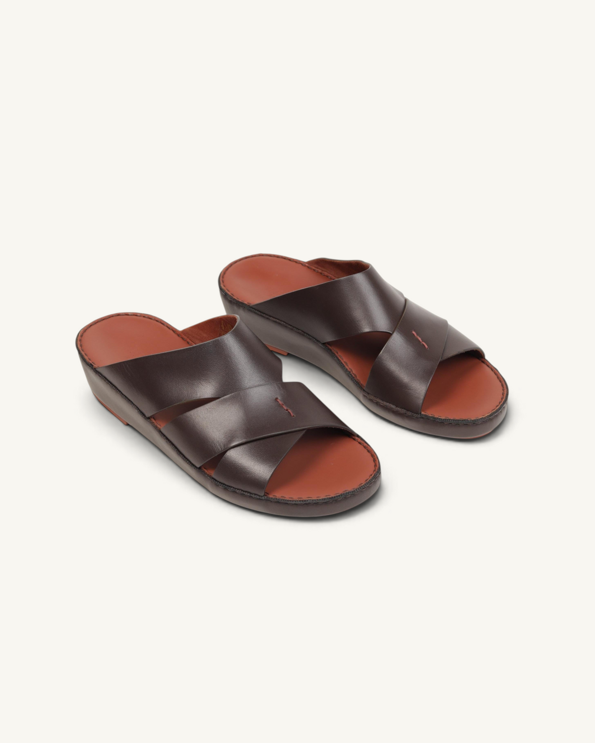 Prestige P3437 PALM LUX slide sandals in dark brown T-Moro napa calf leather with a comfortable wedge sole