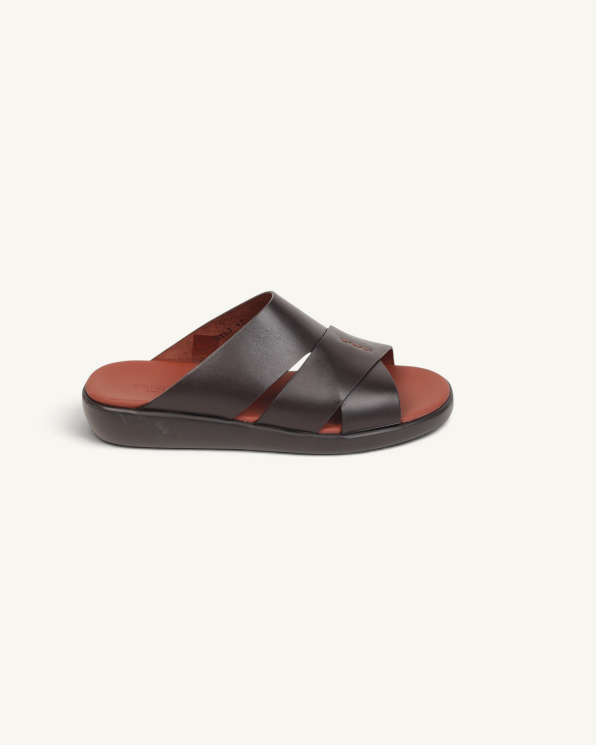 Prestige P3437 PALM LUX slide sandals in dark brown T-Moro soft napa calf leather with a comfortable footbed.