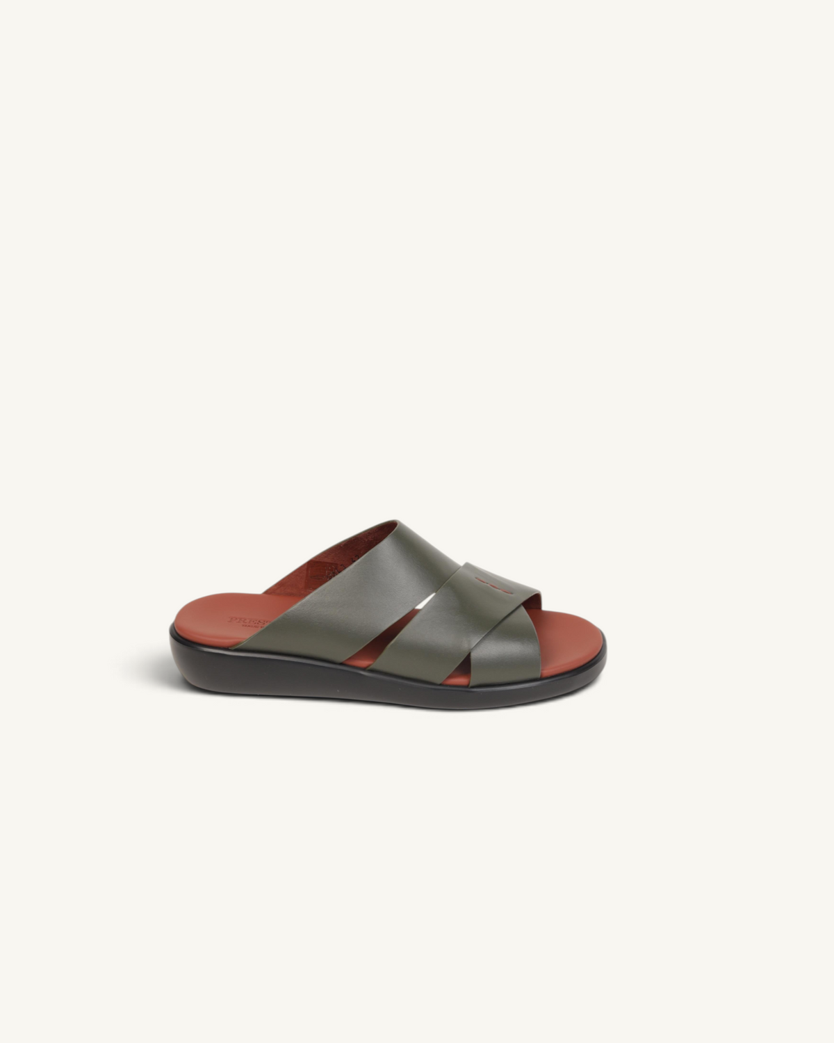 Prestige PG-XL3 Gommato slide sandals in pistachio green leather with a comfortable contoured footbed.