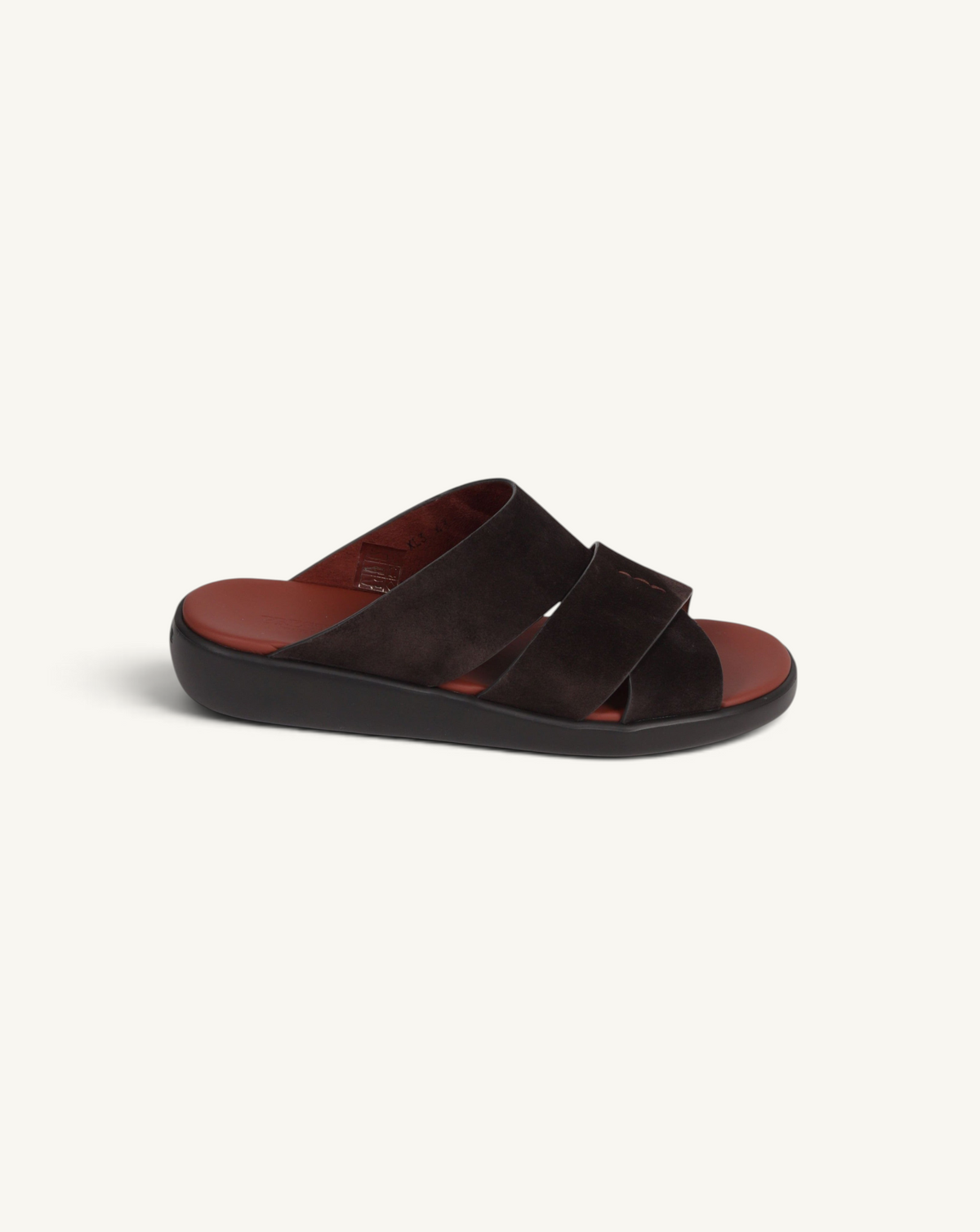 Prestige PVNL-XL3 slide sandals in dark brown velour with a comfortable contoured footbed and dual strap design.