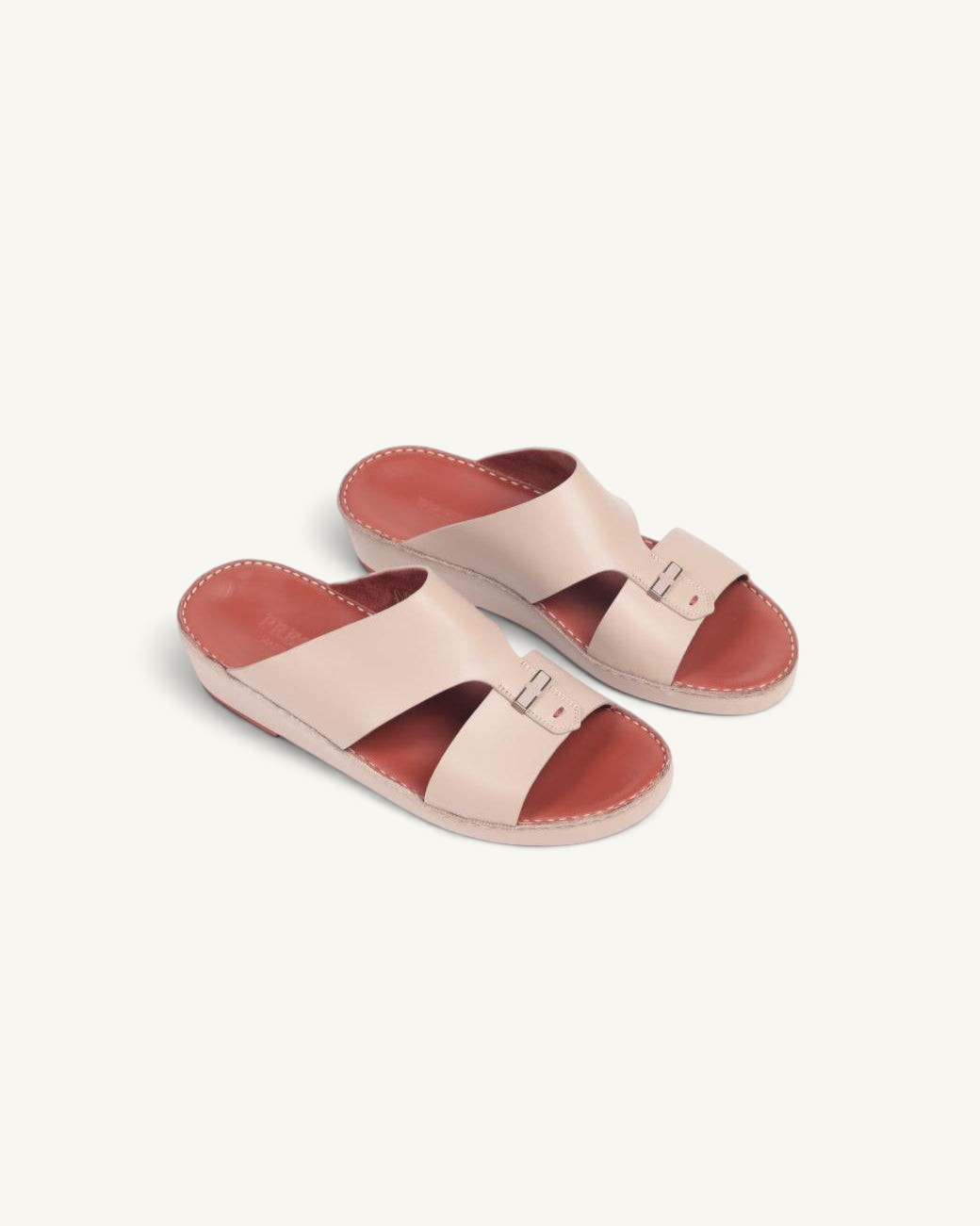 Prestige P3378 FABULOUS LUX taupe napa calf leather slide sandals with a comfortable footbed and buckle detail