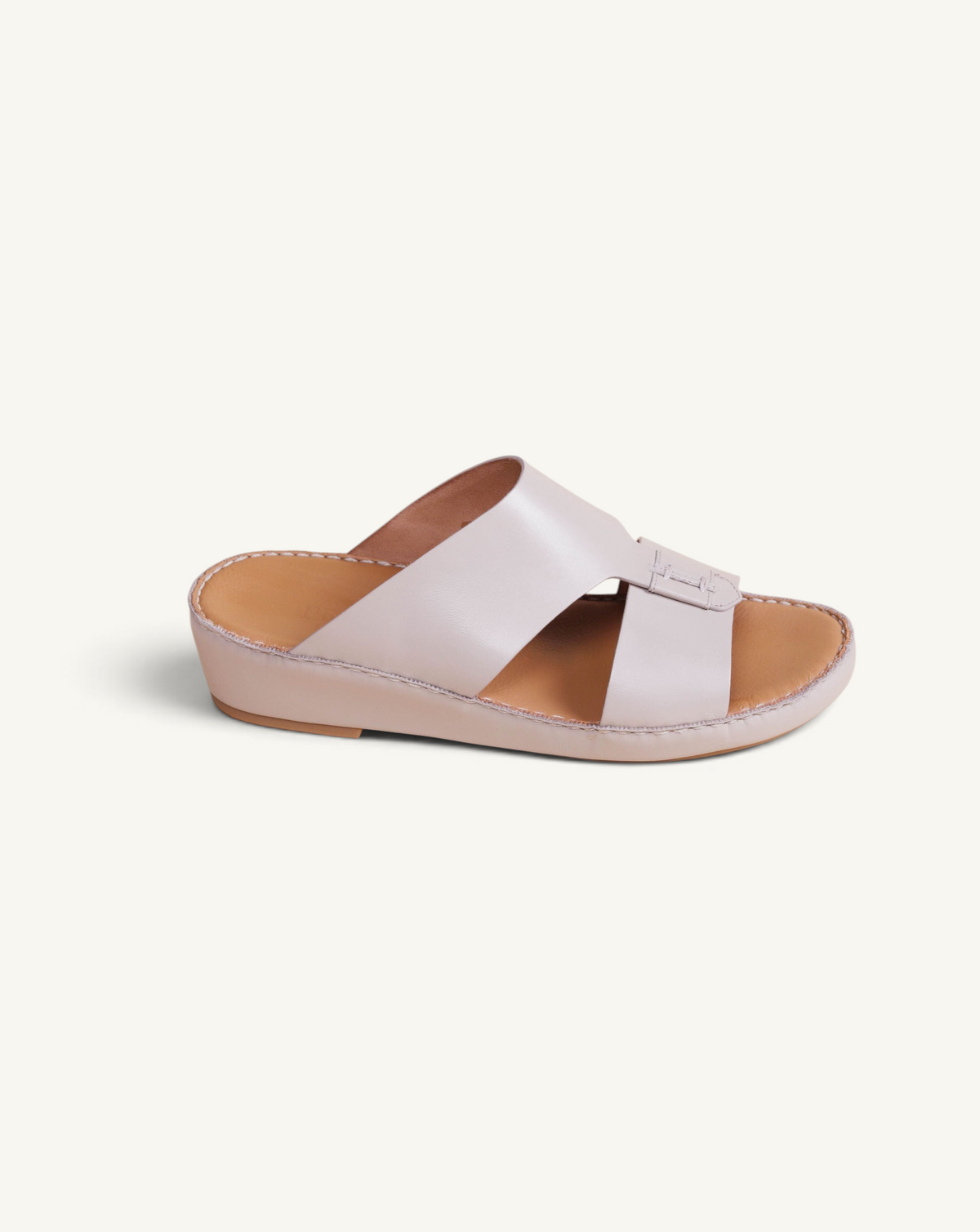 Prestige Caesar Goteborg taupe nappa leather slide sandals with a comfortable cushioned footbed