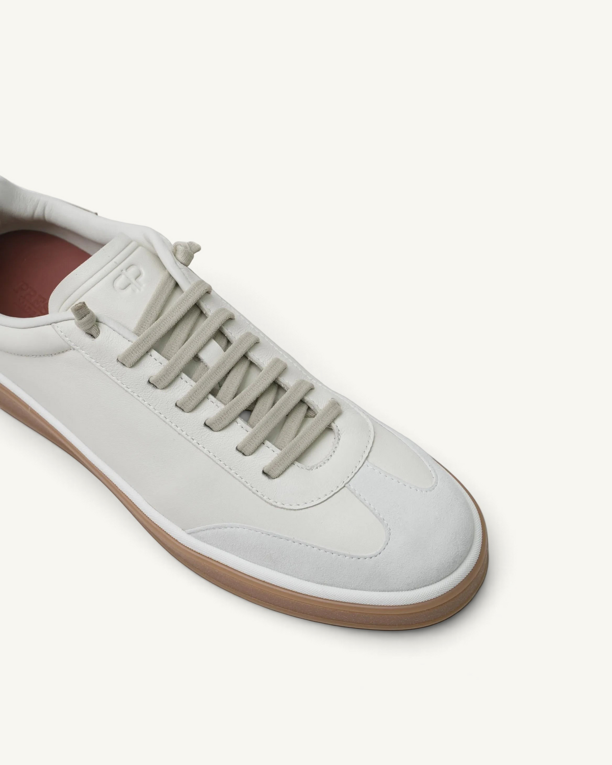 Prestige Tennis Walk men's sneaker in white nappa leather with suede details and a gum rubber sole
