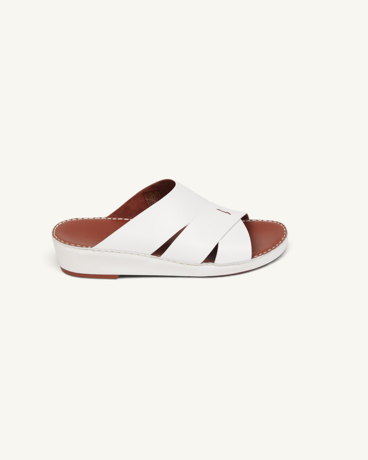 Prestige P3437 PALM LUX white napa calf leather slide sandals with a comfortable wedge sole and cross-strap design.