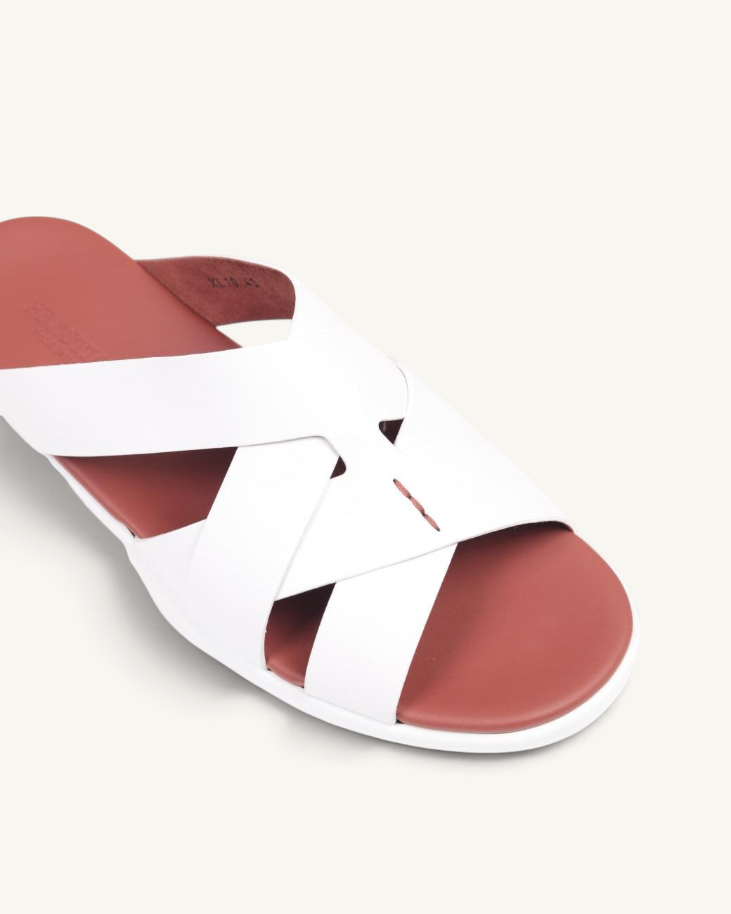 Prestige PSNC-XL10 slide sandals in white soft nappa calf leather with a contrasting terracotta brown footbed
