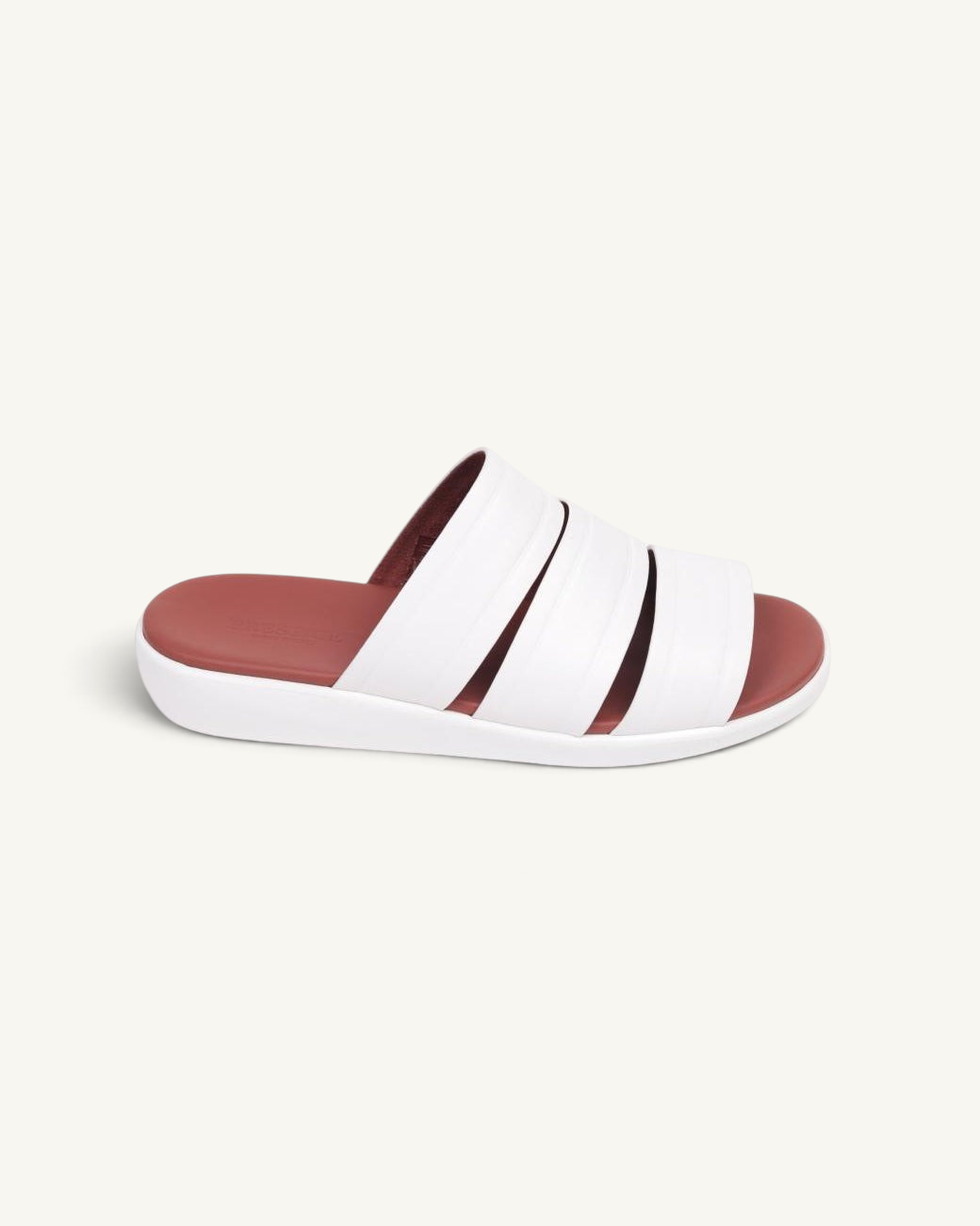 Prestige PSNC-XL7 slide sandals in white soft nappa calf leather with a contrasting terracotta footbed