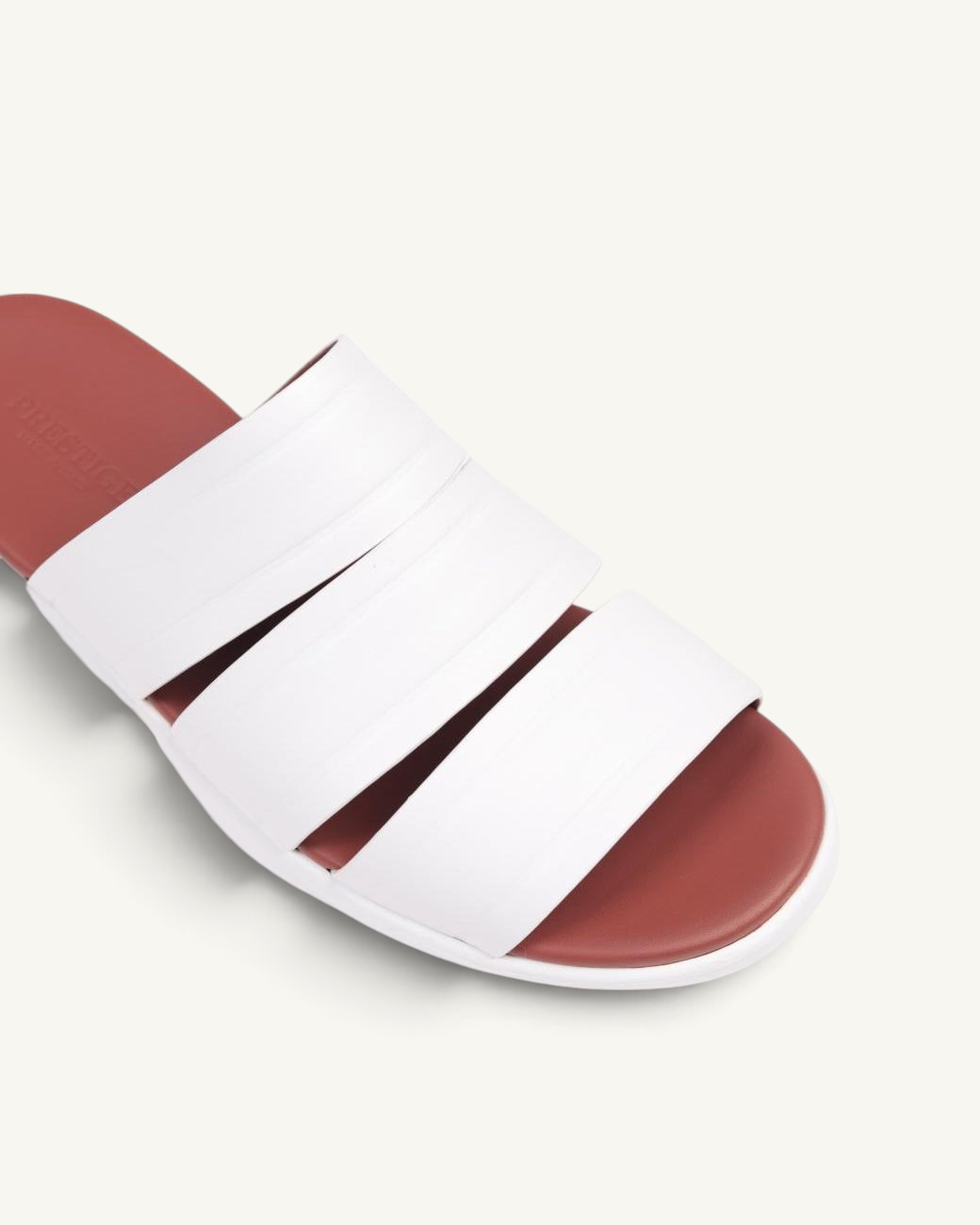 Prestige PSNC-XL7 slide sandals in white soft nappa calf leather with a contrasting terracotta footbed