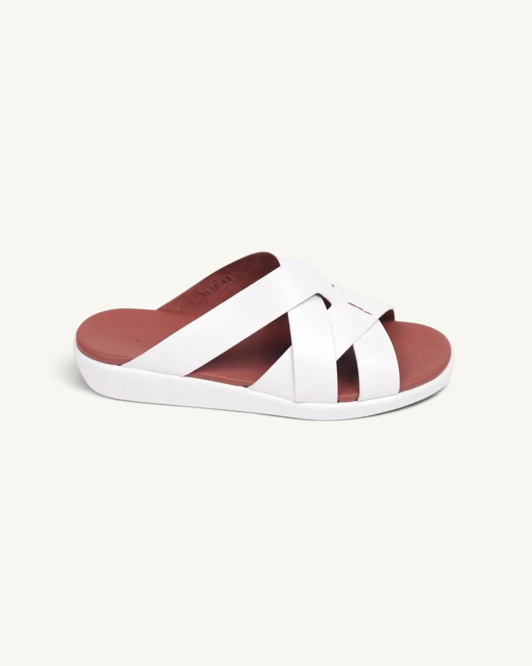 Prestige PSNC-XL10 slide sandals in white soft nappa calf leather with a contrasting terracotta footbed