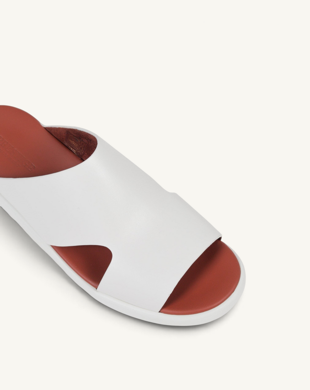 Prestige PSNC-XL5 slide sandal in white soft nappa calf leather with a contrasting terracotta red footbed