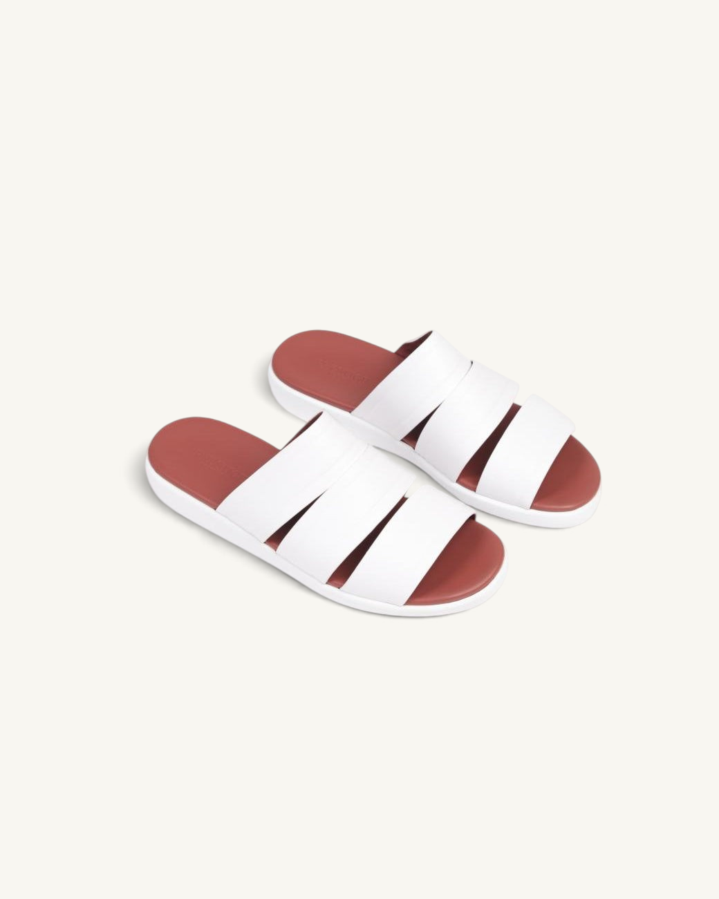Prestige PSNC-XL7 white soft nappa calf leather slide sandals with a contrasting terracotta footbed