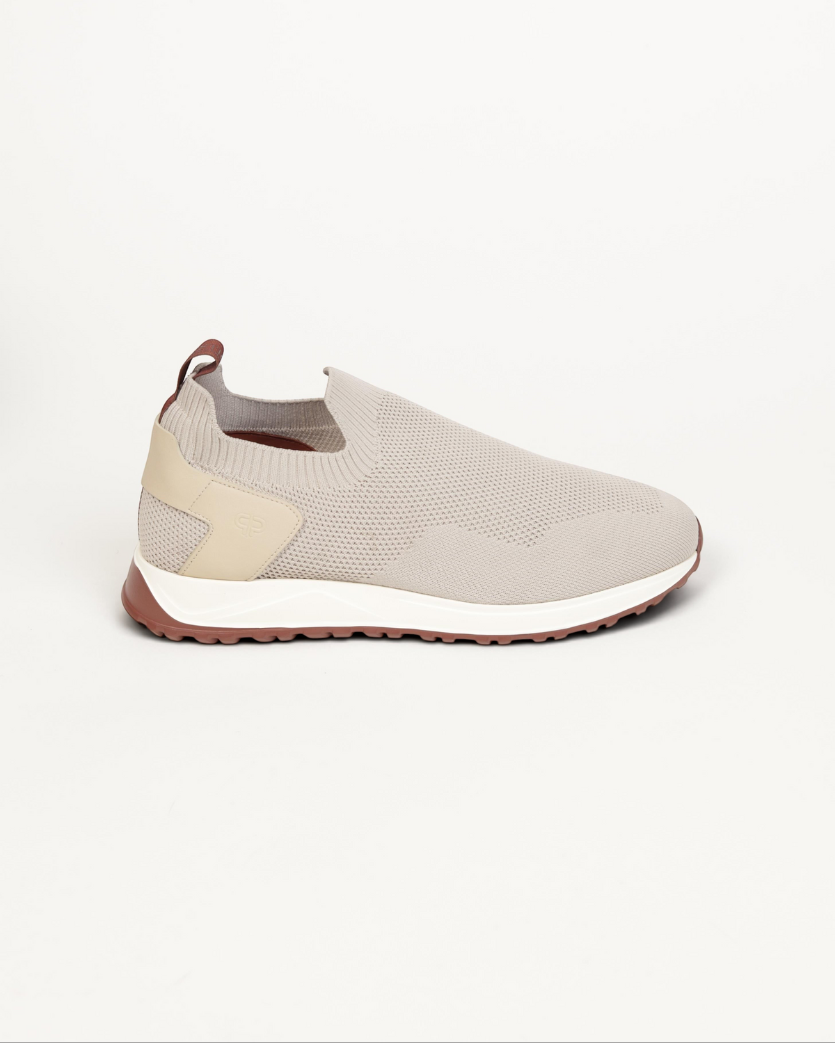 Prestige XLR Fame Active XL slip-on sneaker in beige knit fabric with a white midsole and brown heel detail
