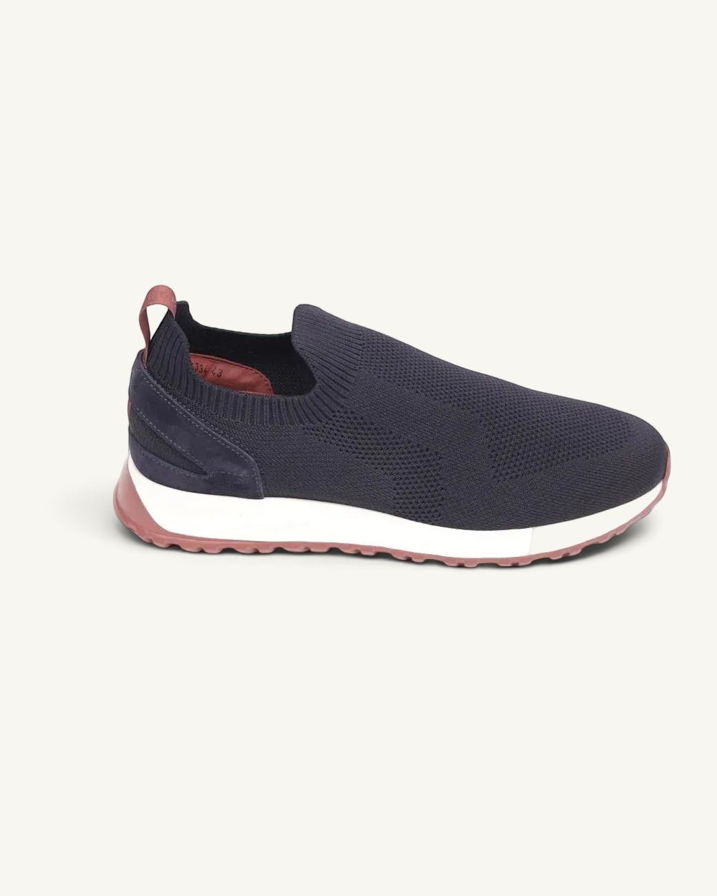 Prestige XLR Maverick Active slip-on sneaker in lux blue knit fabric with a white midsole and pink rubber outsole.
