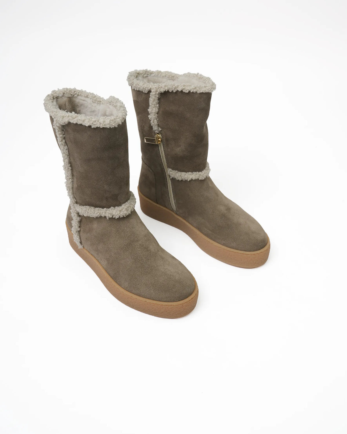 Women's Shearling-Trim Suede Boot - Taupe