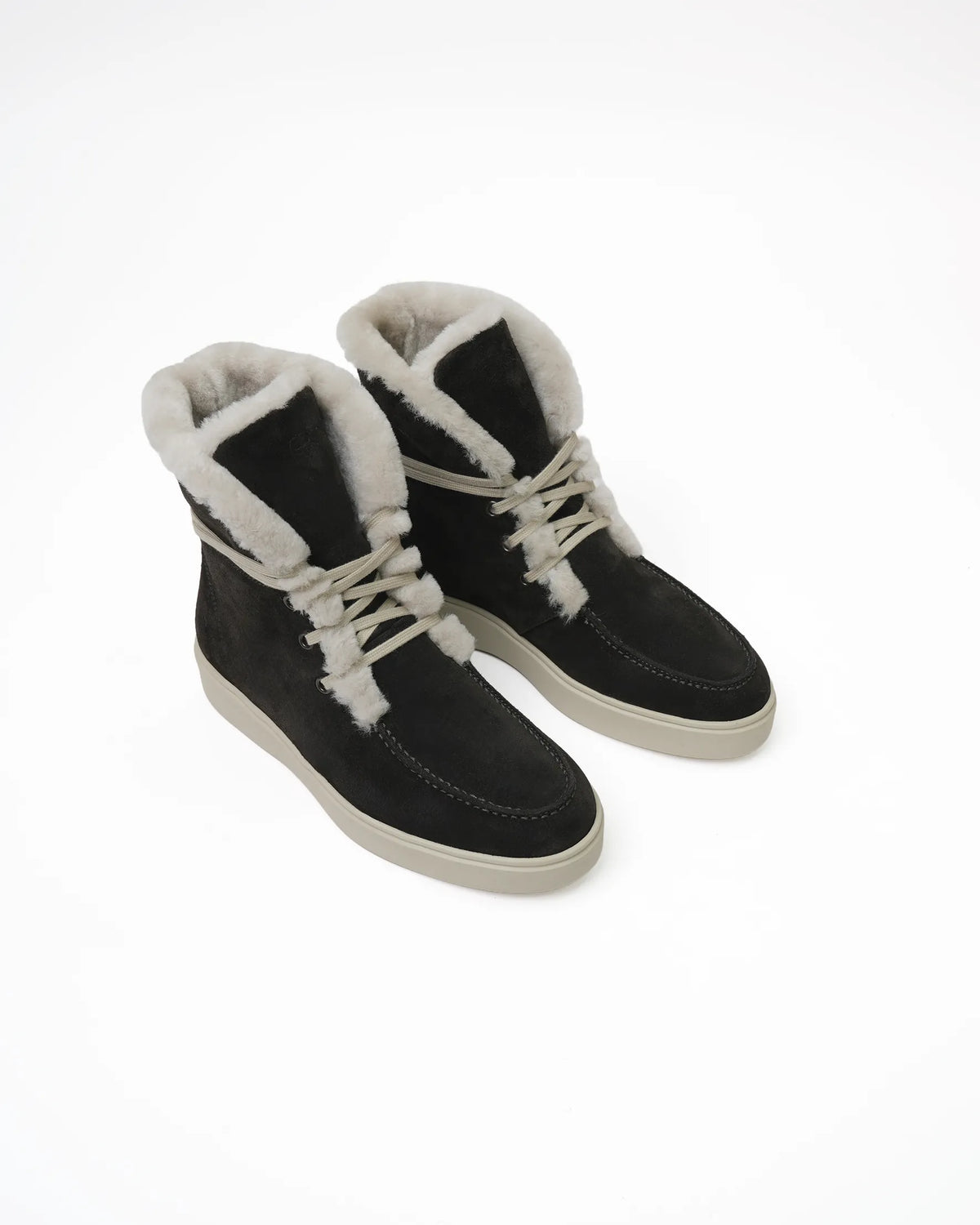 Women's Shearling-Cuff Suede Lace-Up Boot - Black