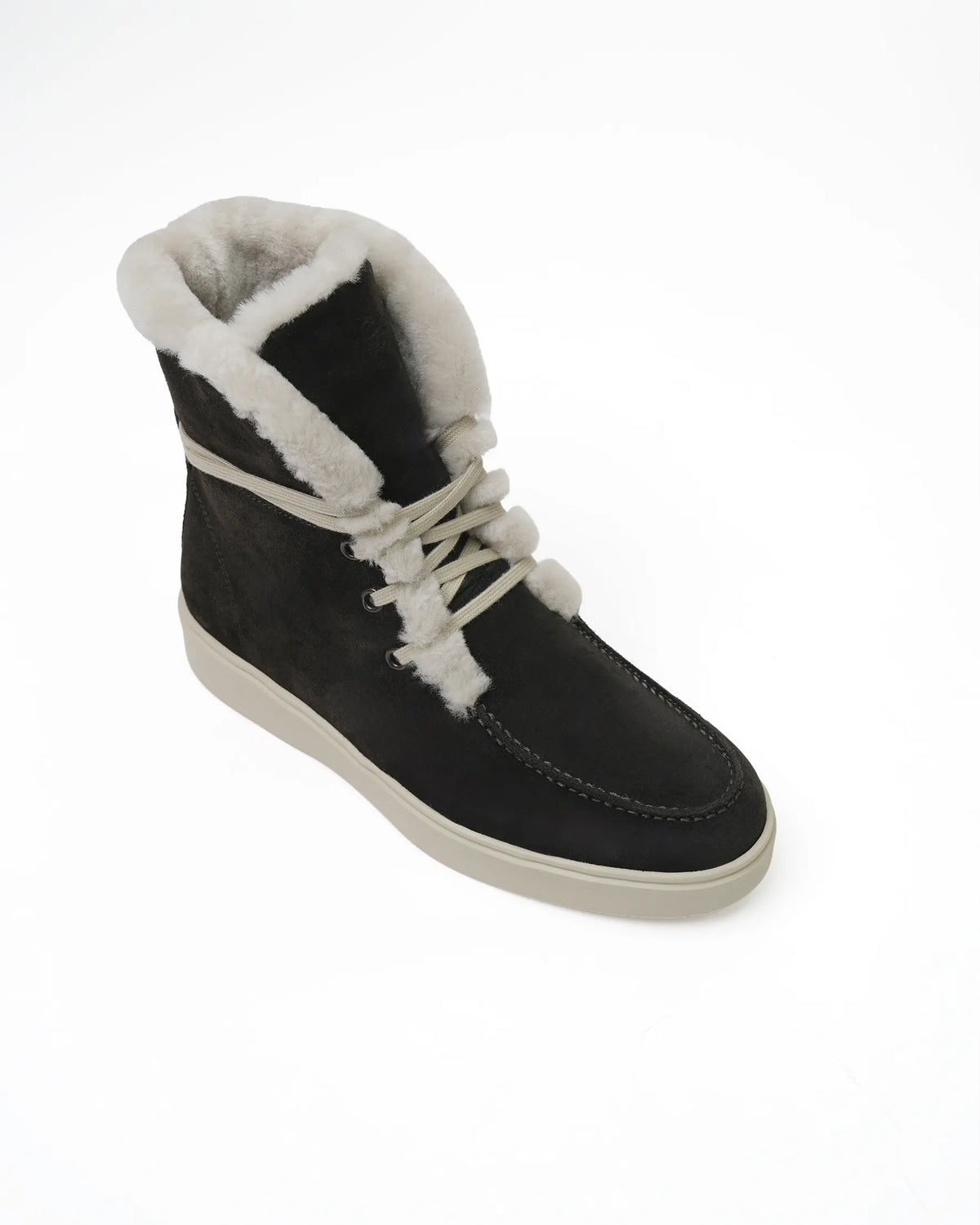 Women's Shearling-Cuff Suede Lace-Up Boot - Black