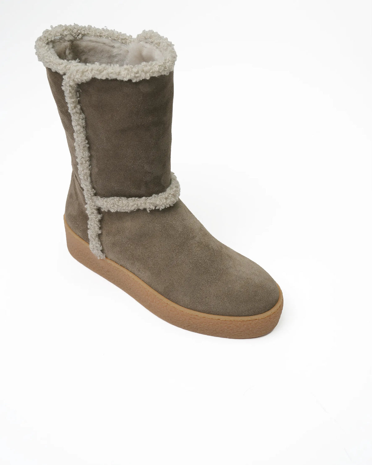Women's Shearling-Trim Suede Boot - Taupe