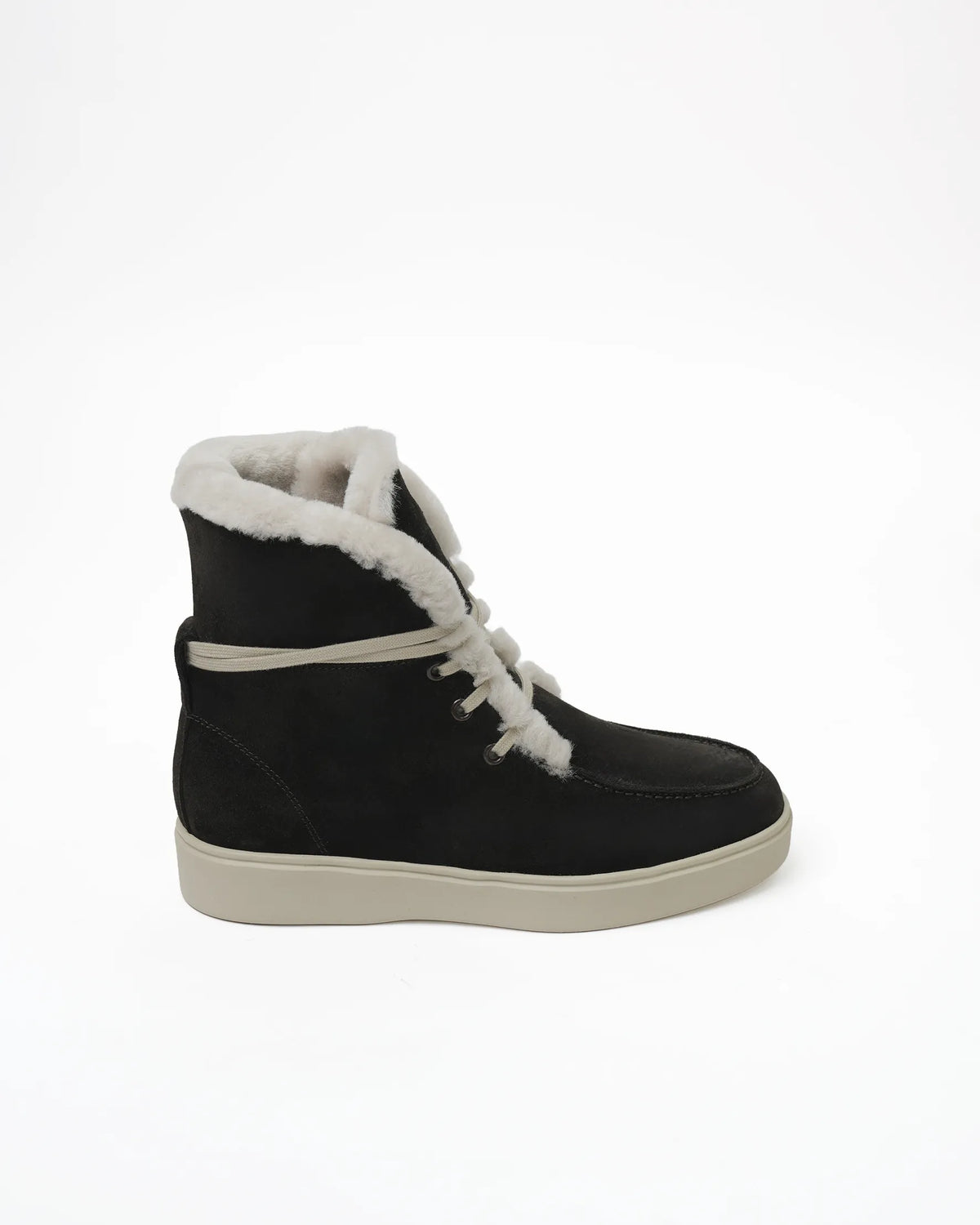 Women's Shearling-Cuff Suede Lace-Up Boot - Black