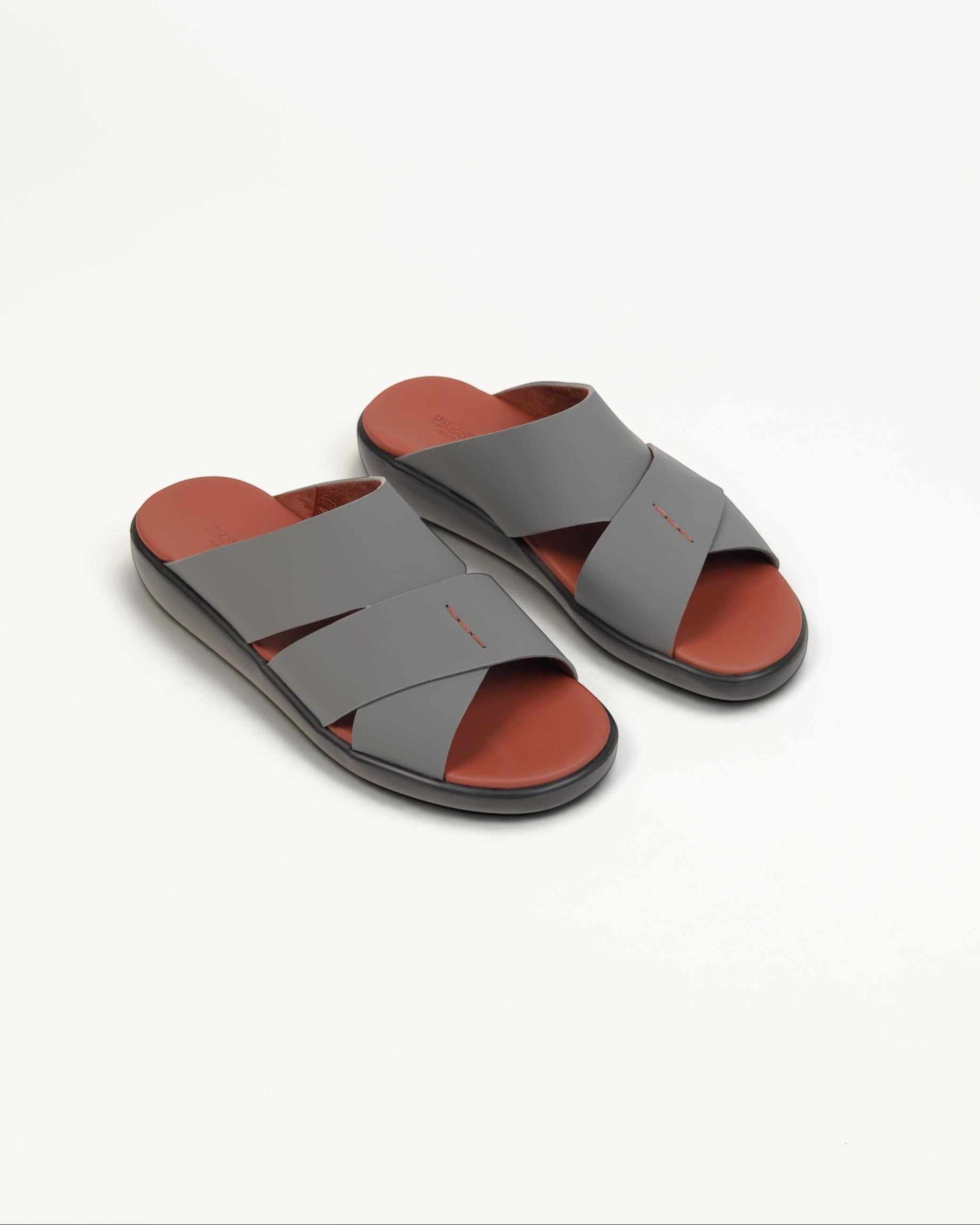 Prestige men's extra light sandals in anthracite grey with a terracotta brown footbed and cross-strap design.