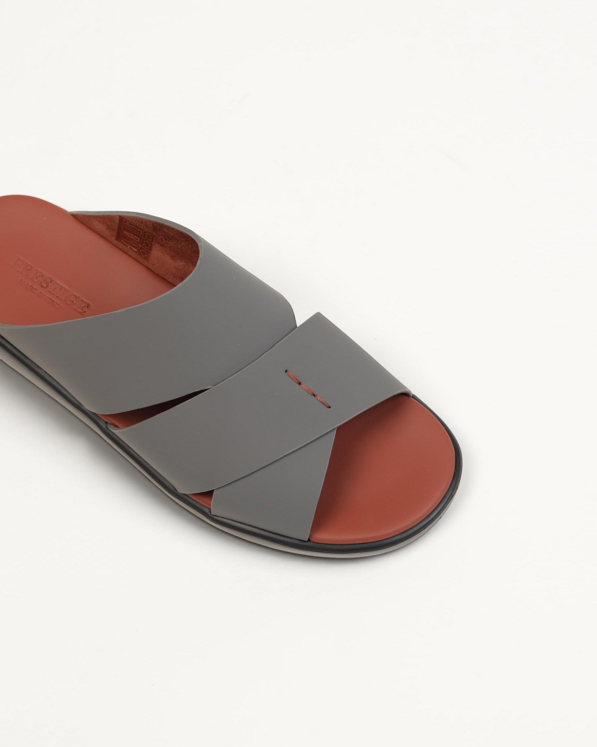 Prestige PG-XL3 Lord Gommato antracite men's extra light slide sandals with crisscross grey straps and brown footbed