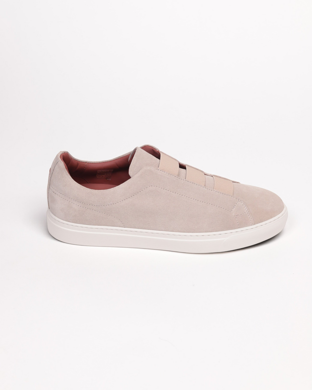 Prestige U5332 lightweight beige velour sneaker with triple stitch detailing and a white rubber sole
