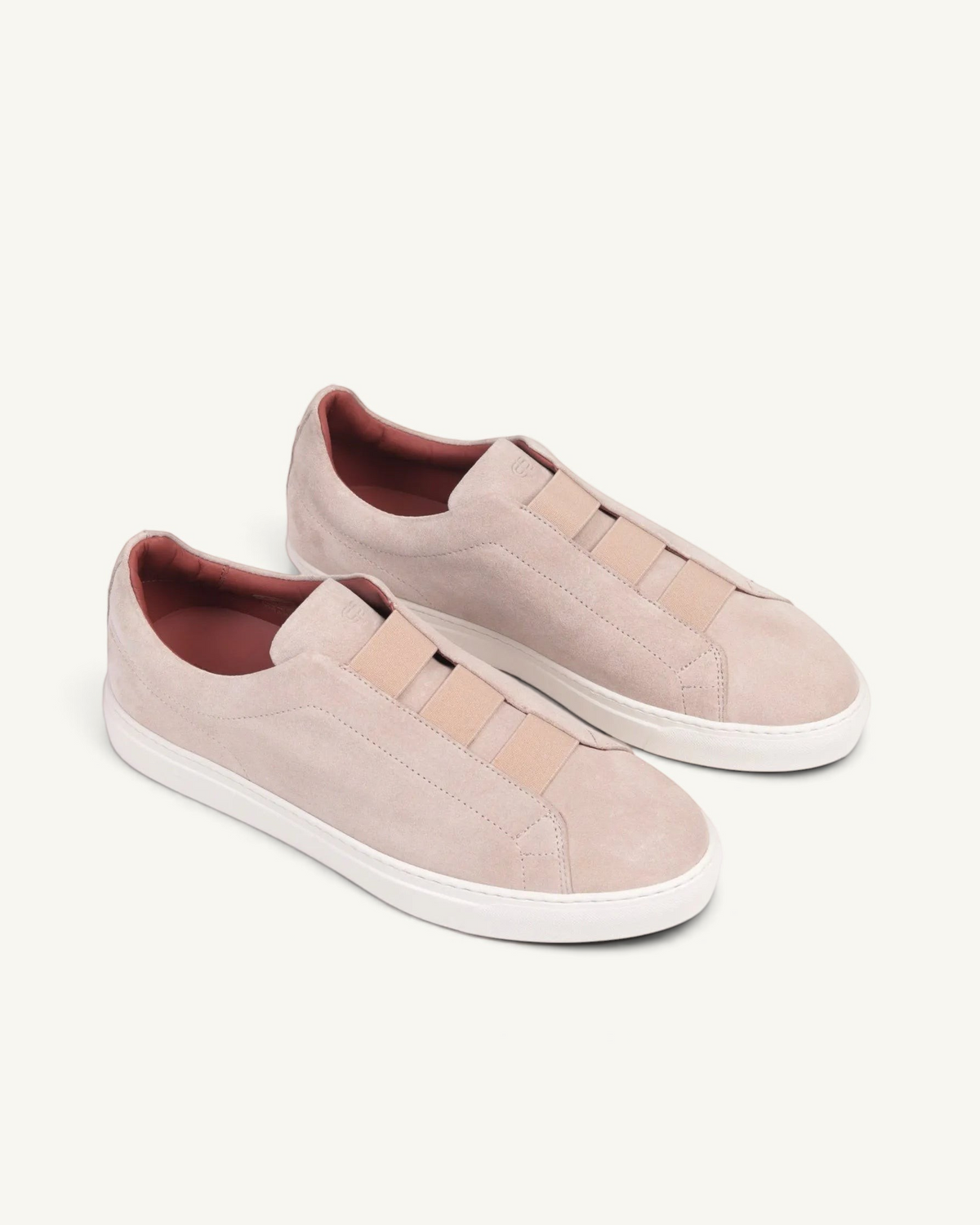 Prestige U5332 lightweight beige velour sneakers featuring triple stitch detailing and a white rubber sole