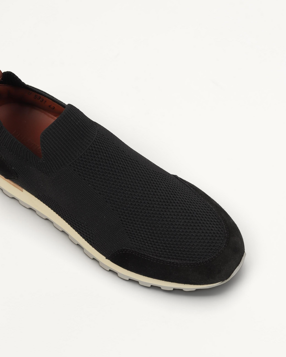 Prestige Flexy Lux active runner sneakers in black knit fabric with suede detailing and a white lug sole