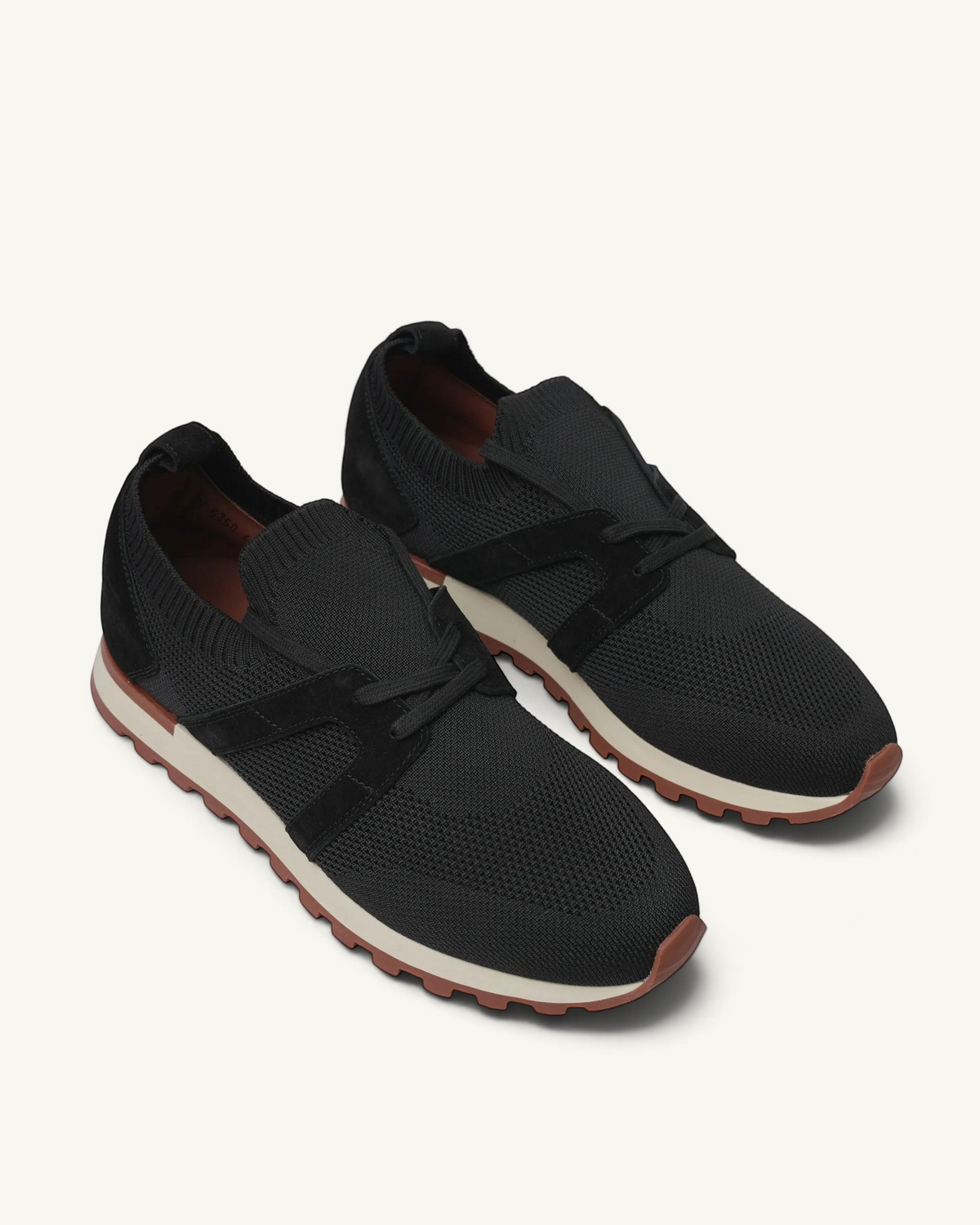 Prestige PS-U5350 Flexy Lux Walk runners in black knit fabric with suede overlays and a two-tone lugged sole.