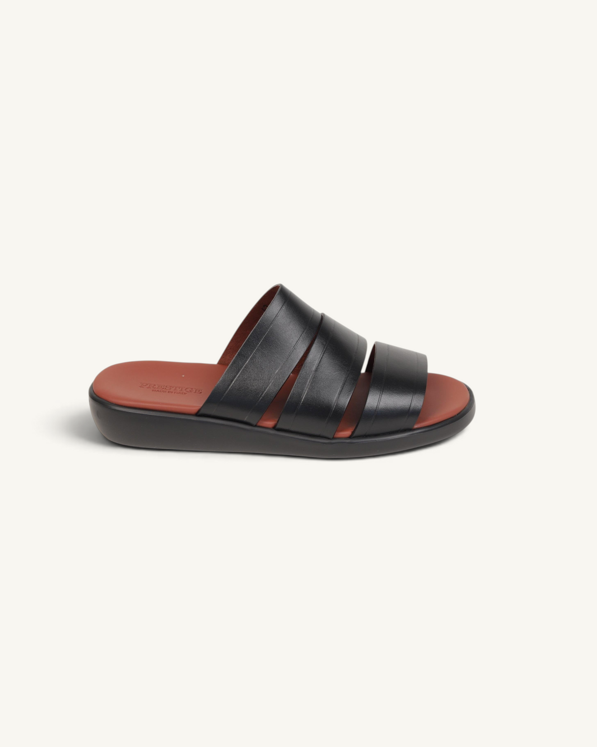 Prestige PSNC-XL7 slide sandals in black soft nappa calf leather with a comfortable contoured footbed