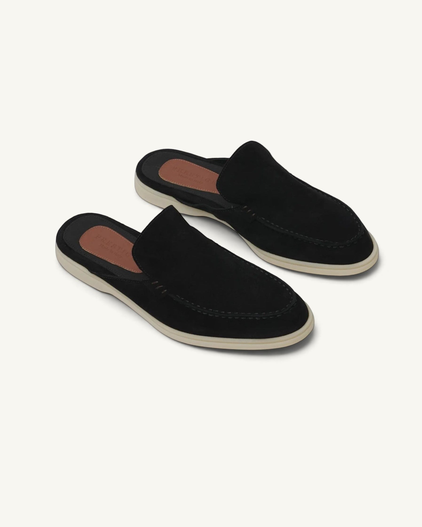 Prestige black suede babouche summer walk slip-on shoes with a contrasting white rubber sole