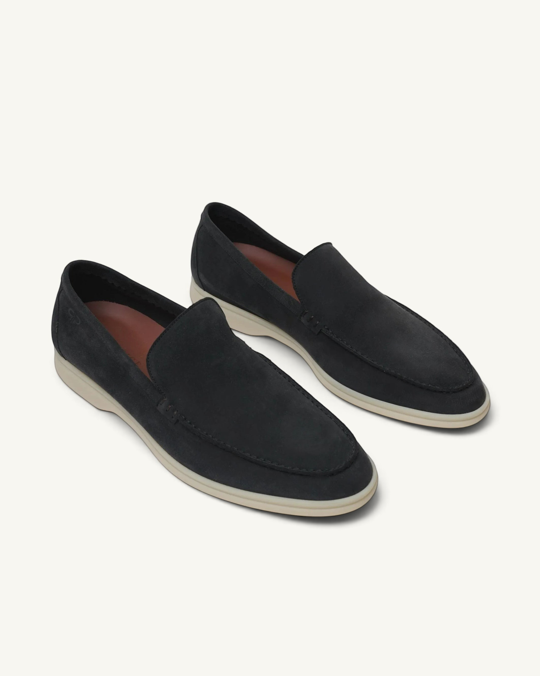 Prestige PSM092S Loafer Walk shoes in black suede with a contrasting white rubber sole