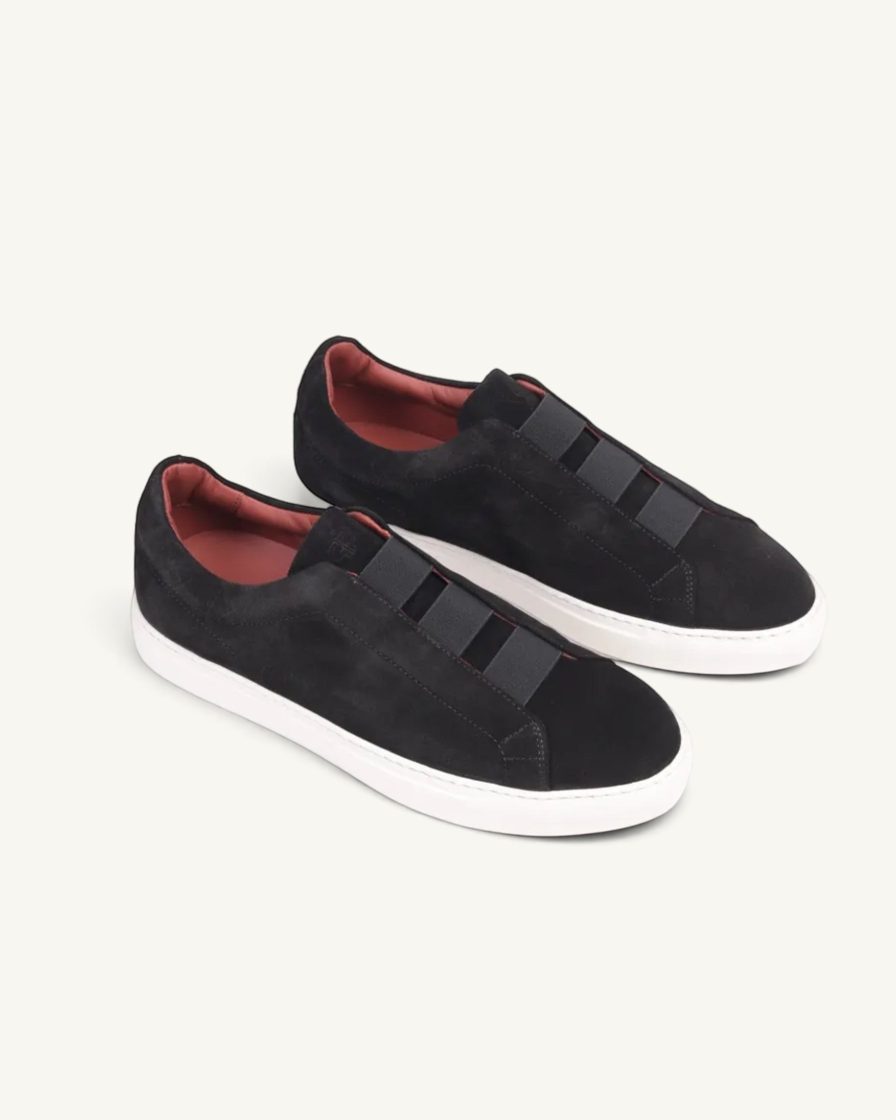 Prestige PS U5332 lightweight black velour sneakers featuring triple stitch detailing and a white rubber sole