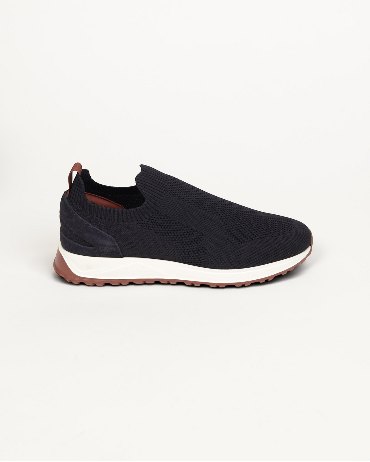 Prestige XLR Fame Active XL Lux blue slip-on sneaker with a knitted upper, white midsole, and brown rubber outsole.