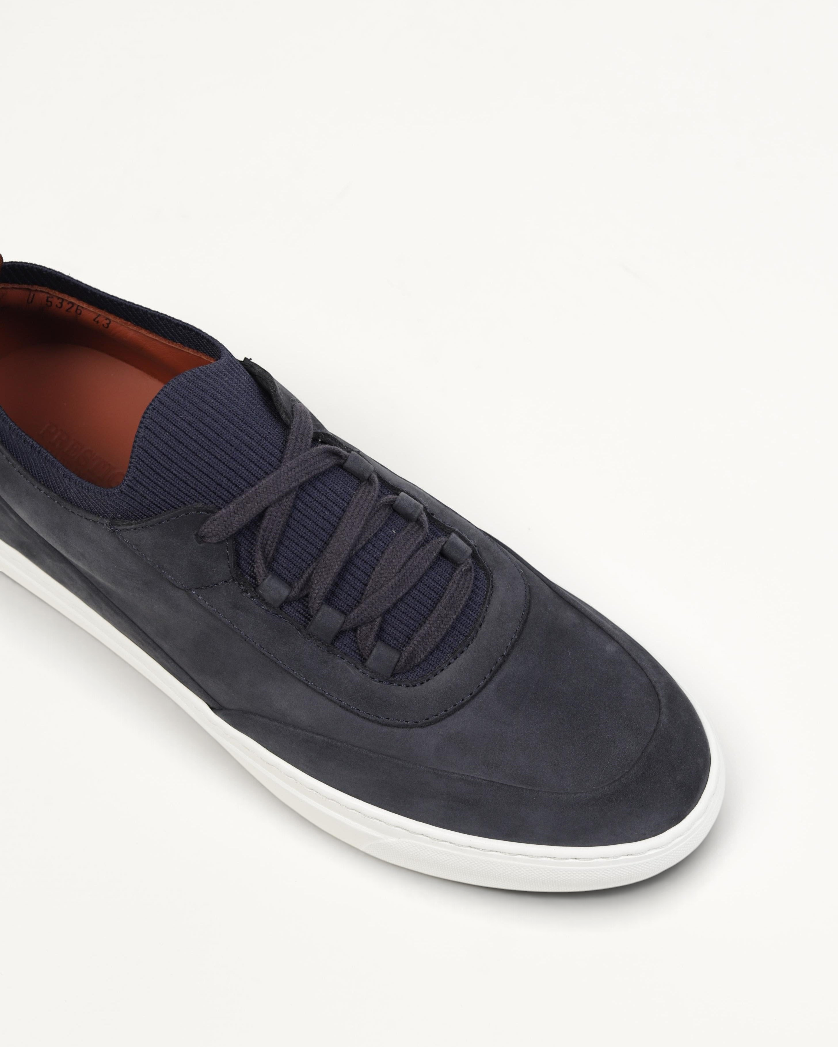 Prestige U5326 Soho blue nubuck leather sneaker with a lightweight knit collar and white rubber sole