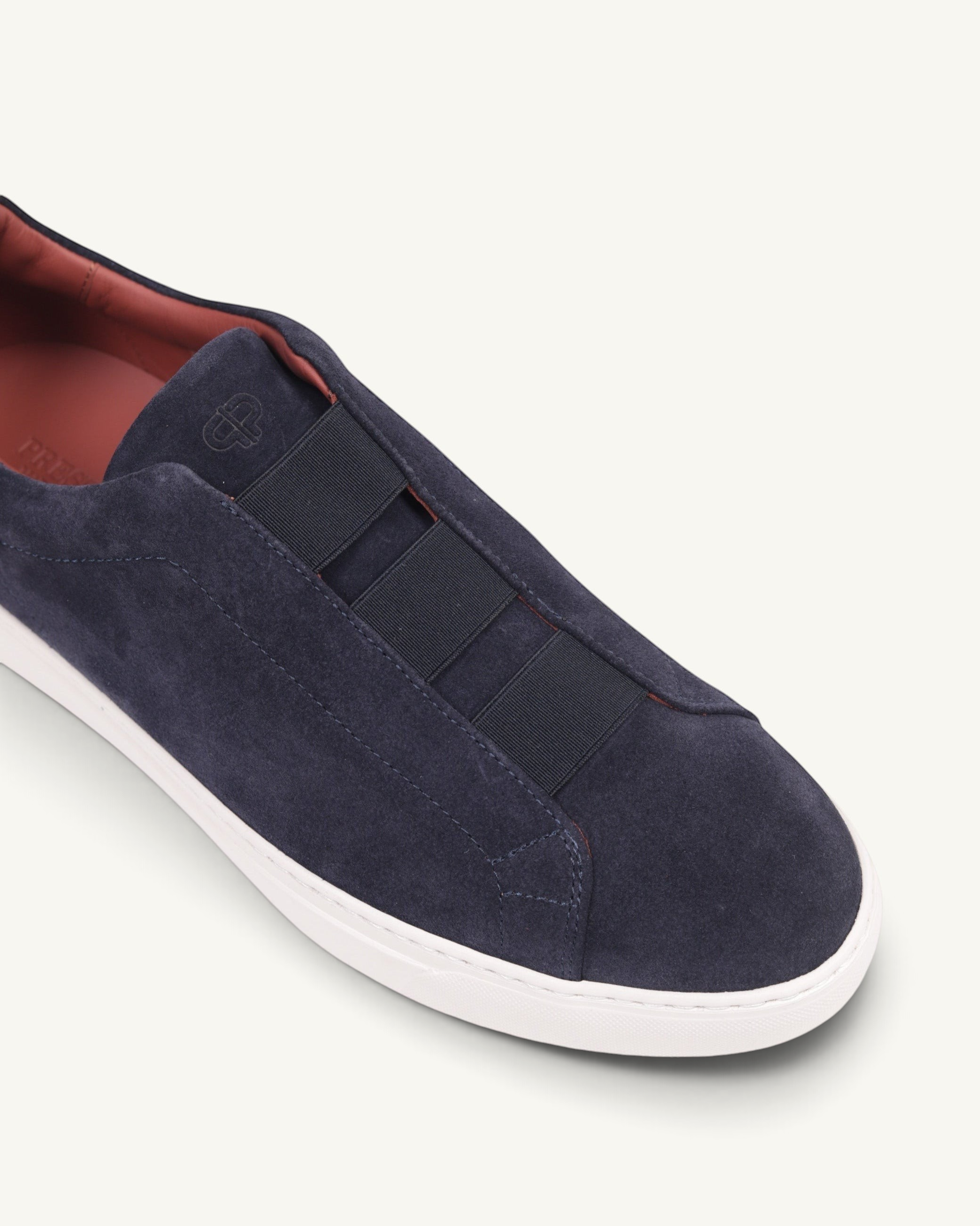 Prestige U5332 lightweight blue velour sneaker featuring triple stitch detailing and a white rubber sole.