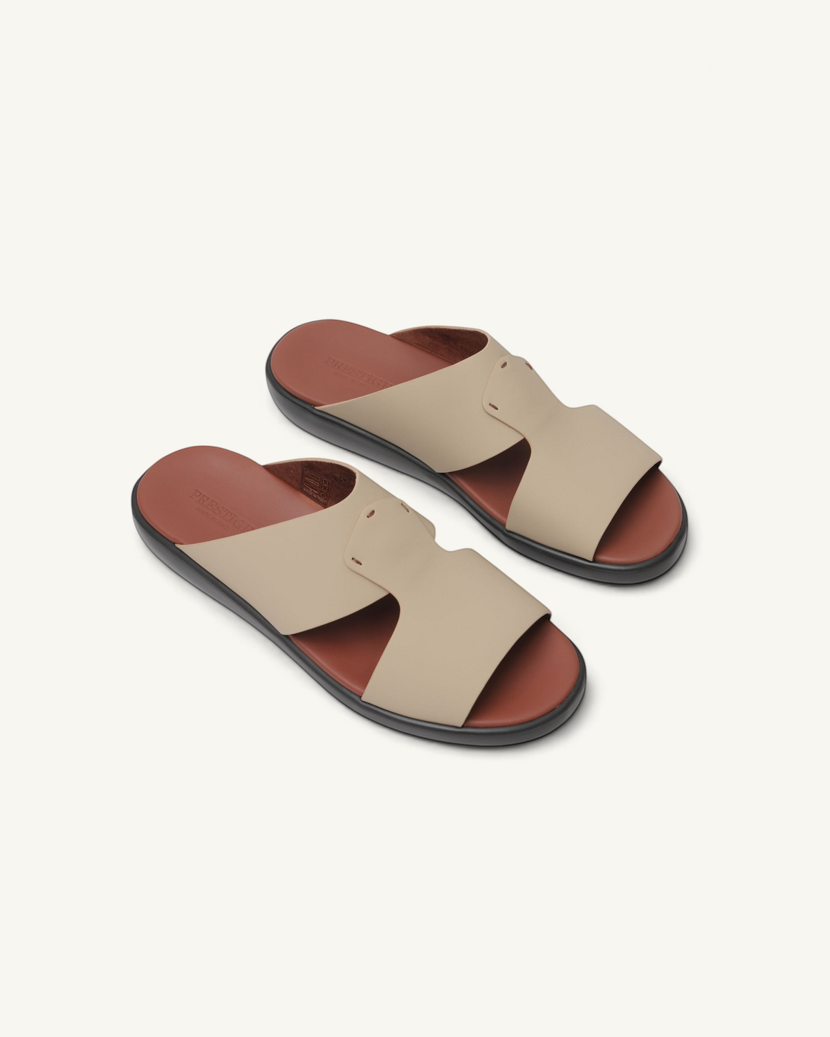 Prestige PG-XL2 Lord Gommato cappuccino extra light men's sandals with a beige leather upper and brown footbed