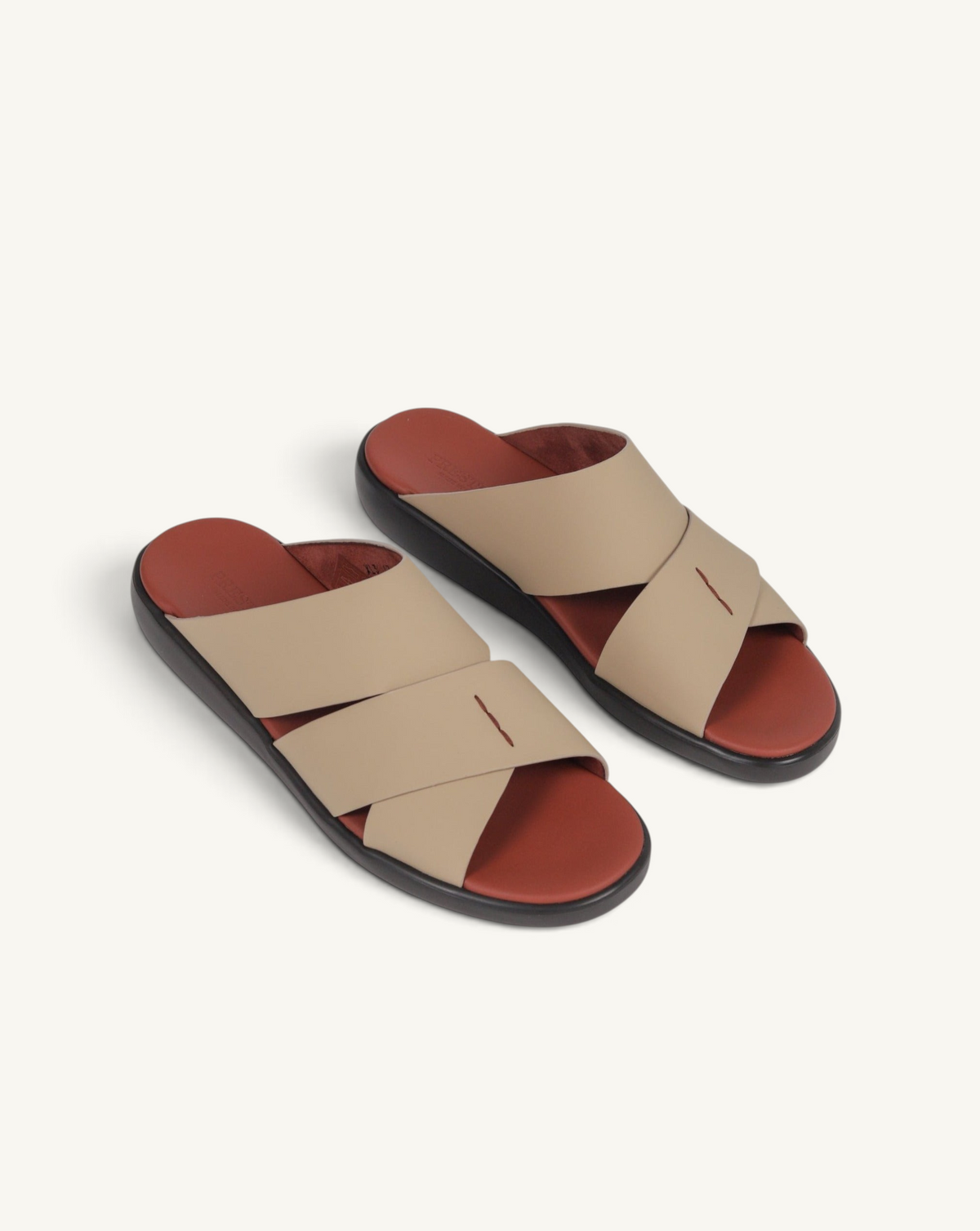 Prestige PG-XL3 Gommato sandals in cappuccino beige with crisscross straps and a contrasting rust-colored footbed.