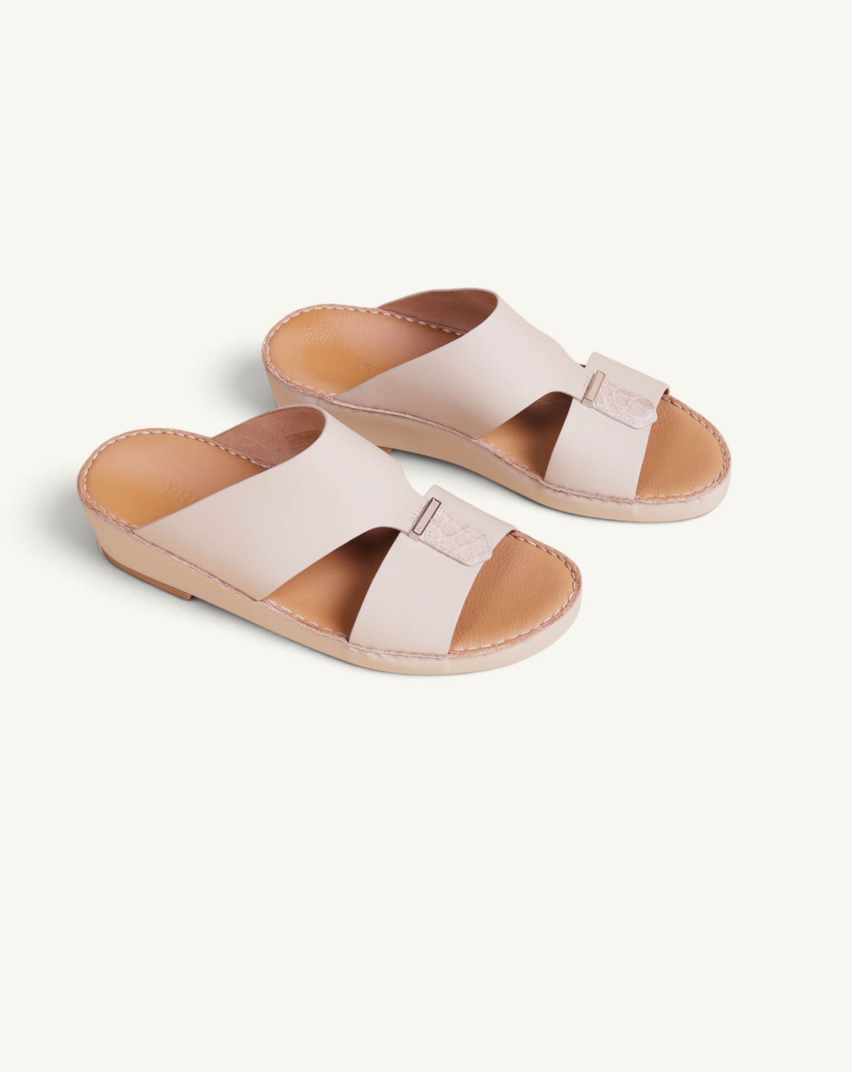 Prestige P3301 Le Mans sandals in cappuccino leather with crocodile-textured detail and comfortable slide design.