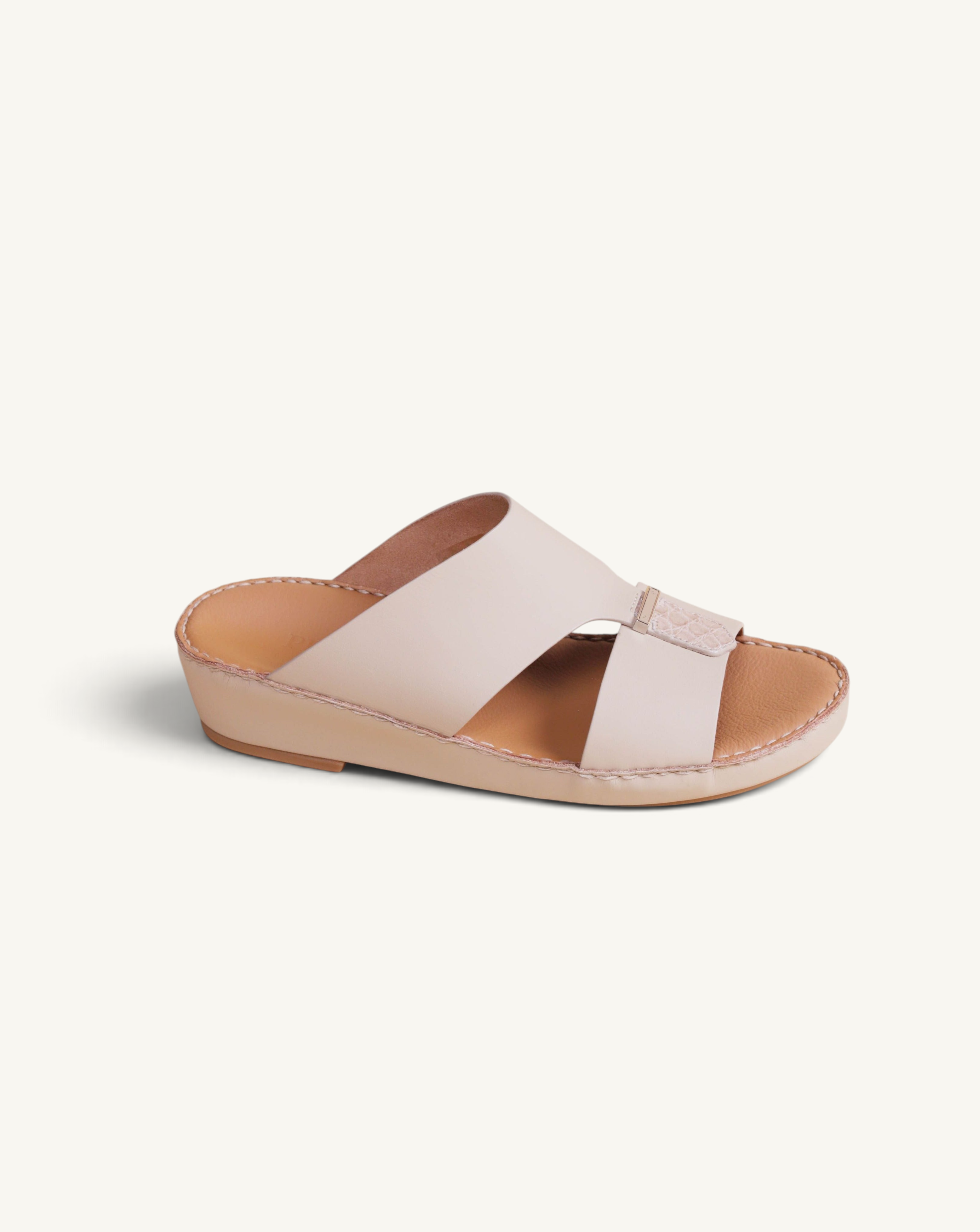 Prestige P3301 Le Mans slide sandals in cappuccino leather with a crocodile-textured strap detail