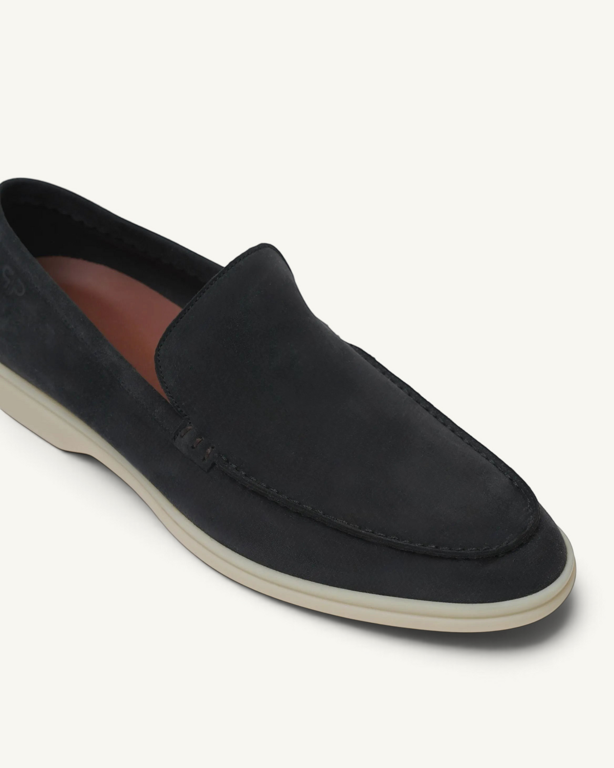 Prestige PSM092S Loafer Walk in caviar black suede with a contrasting white rubber sole