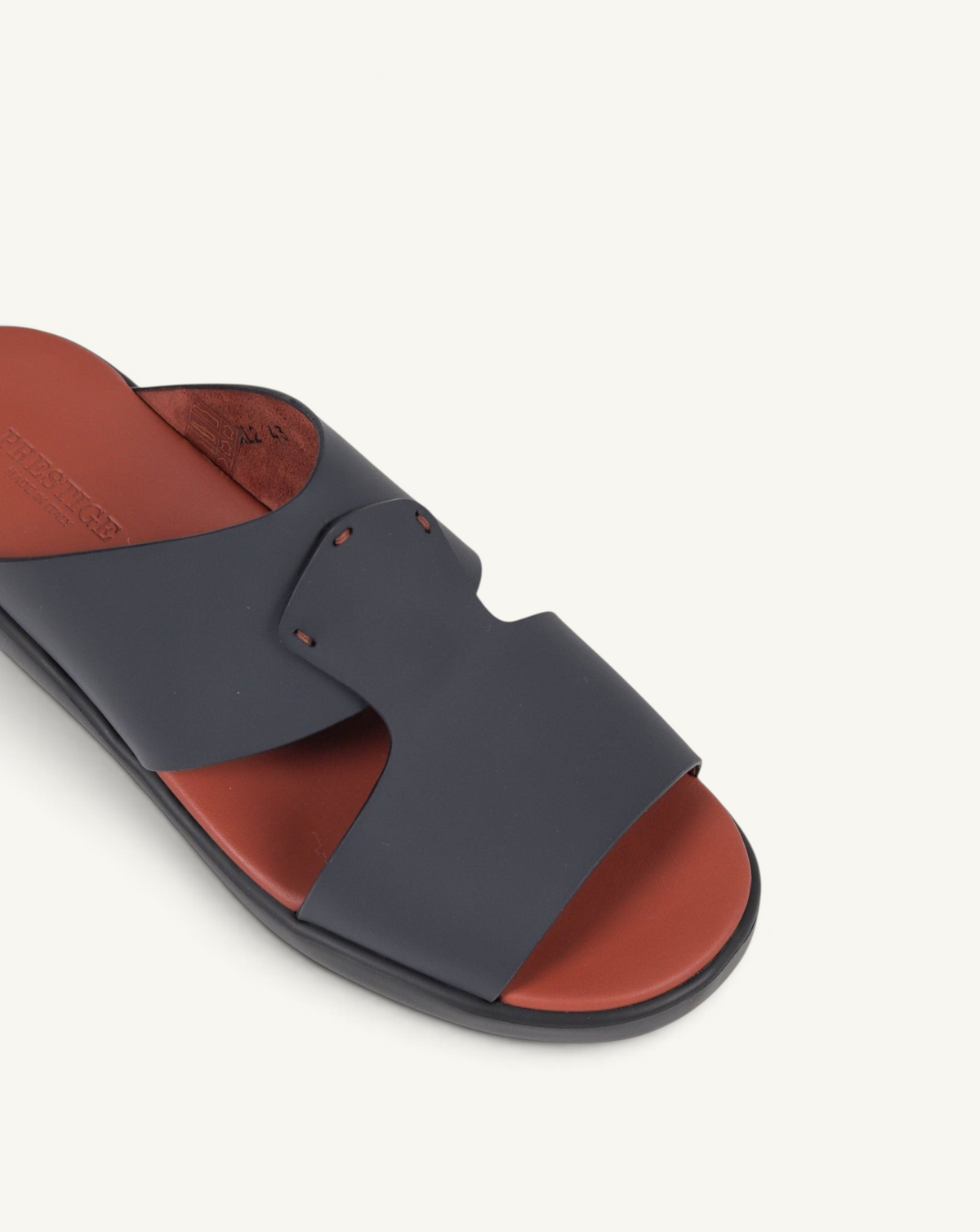 Prestige PG-XL2 slide sandals in dark blue gommato leather with a contrasting terracotta footbed