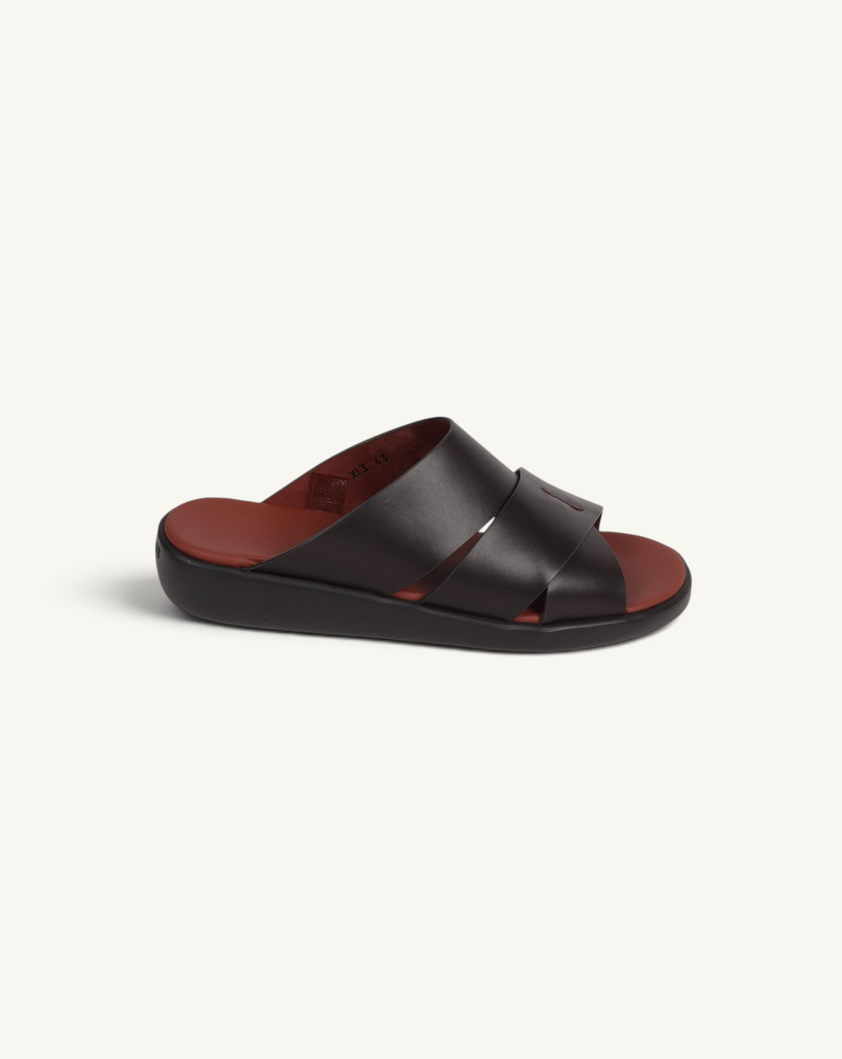Prestige dark brown soft nappa calf leather slide sandals with a comfortable contoured footbed