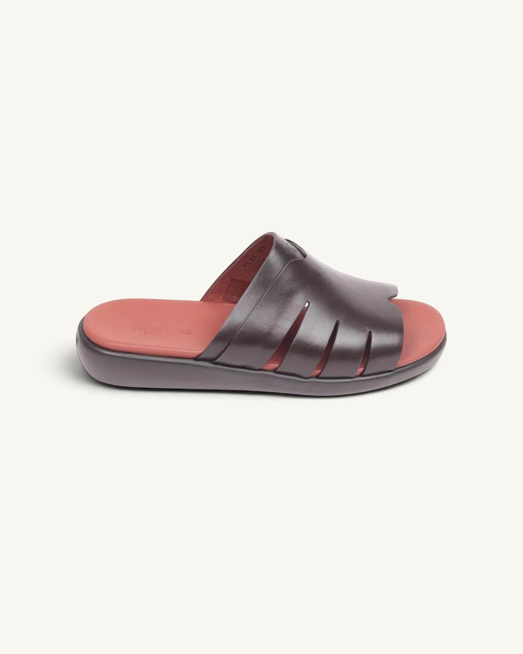 Prestige dark brown soft nappa calf leather slide sandals with a comfortable cushioned footbed