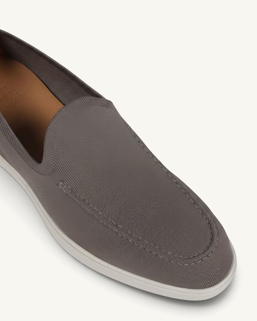 Prestige PS-U5320 Flexy Active loafer in dark grey knit fabric with a comfortable slip-on design and white sole.