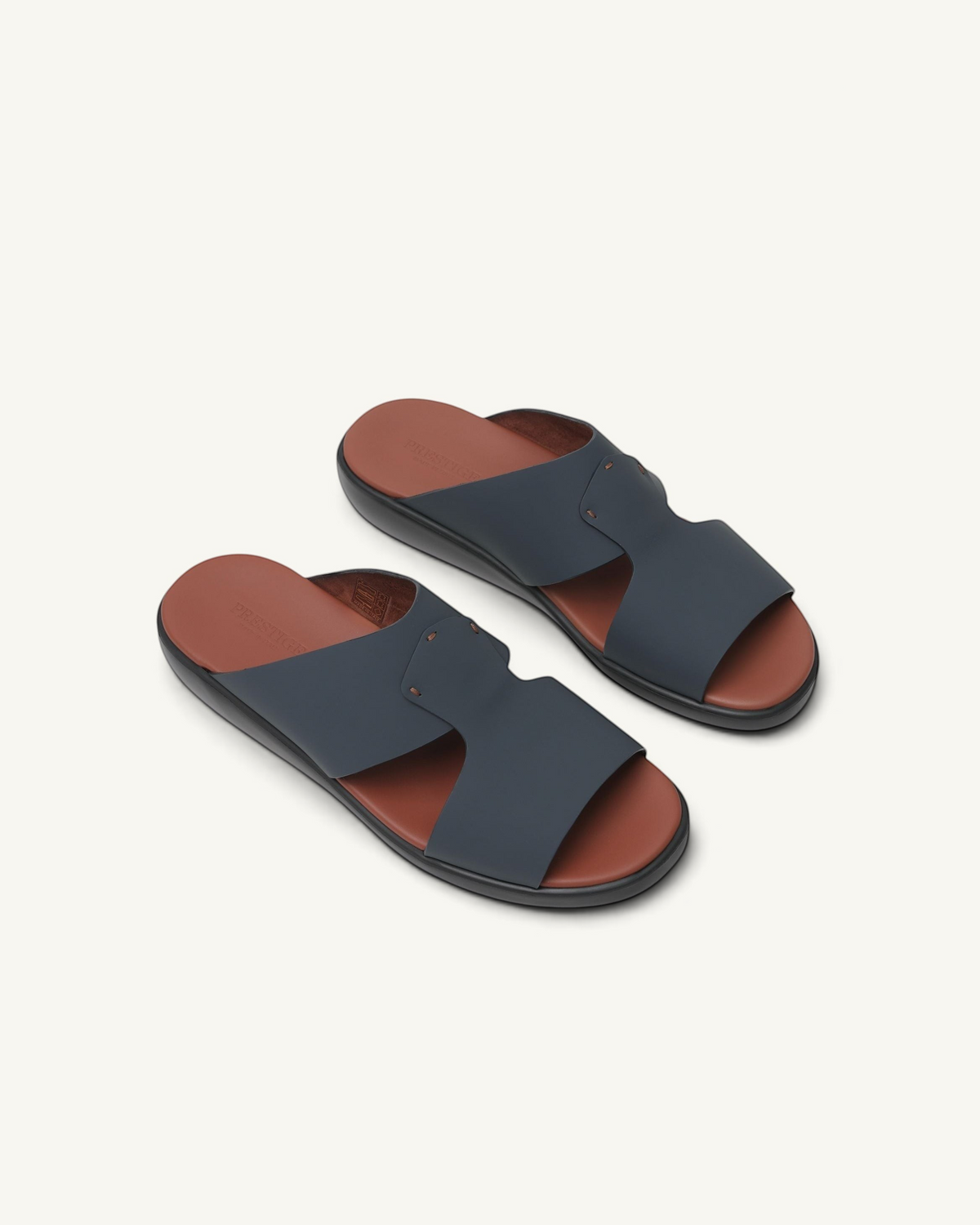 Prestige PG-XL2 Lord Gommato deep blue extra light men's sandals with a brown leather footbed and slip-on design.