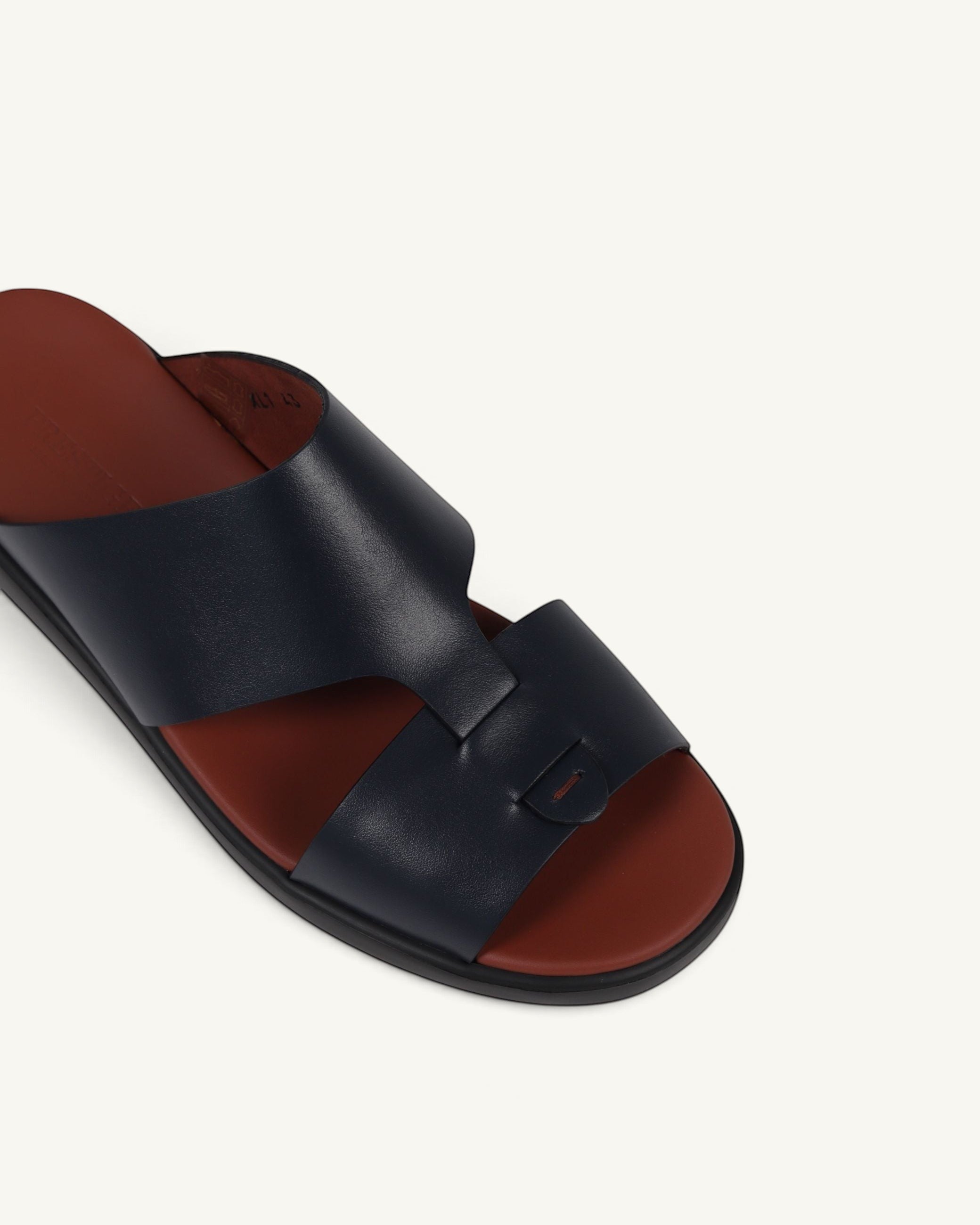Prestige men's extra light sandals in deep blue soft nappa calf leather with a contrasting brown footbed