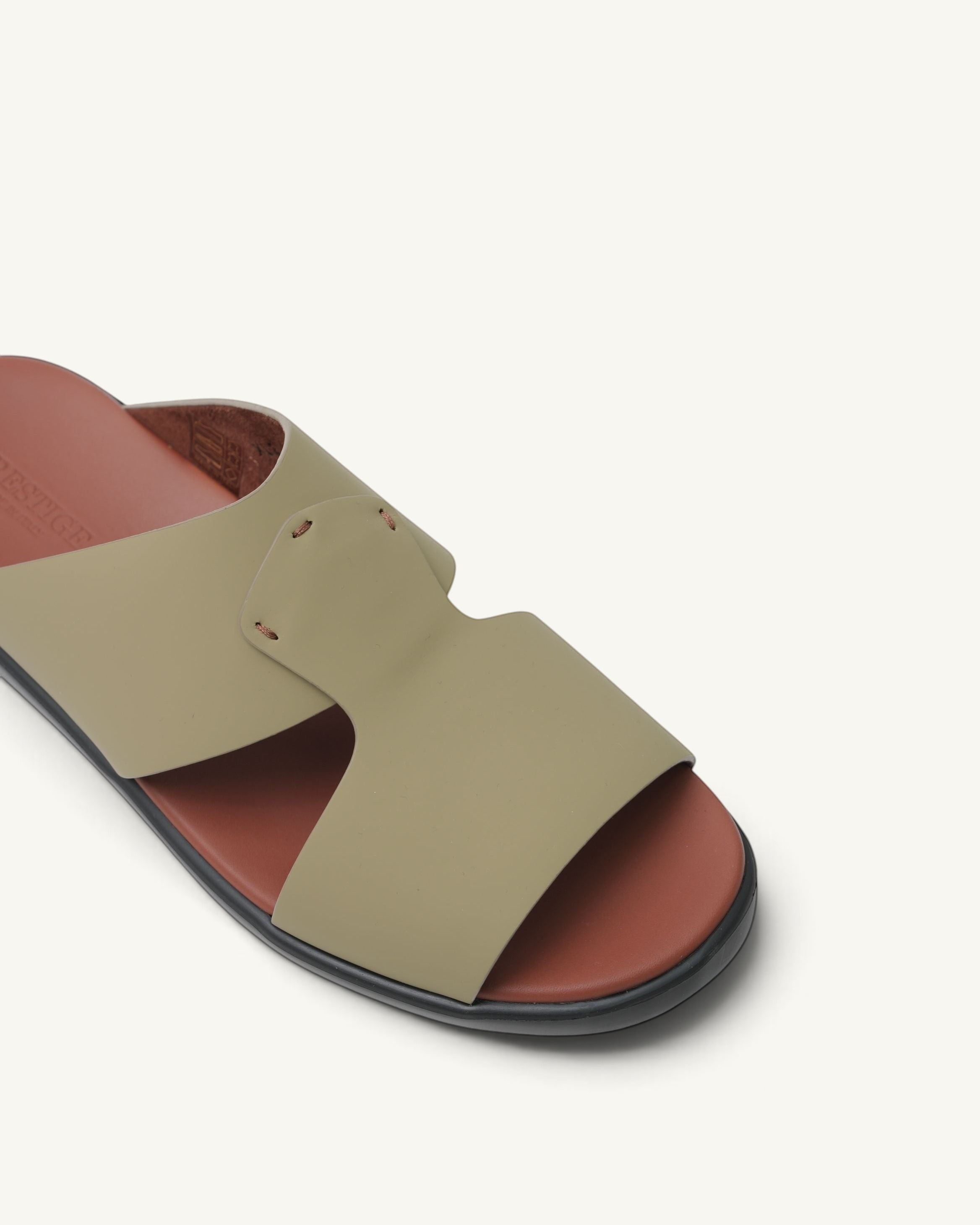 Prestige men's extra light sandals in seppia beige with a brown leather footbed and slip-on design.