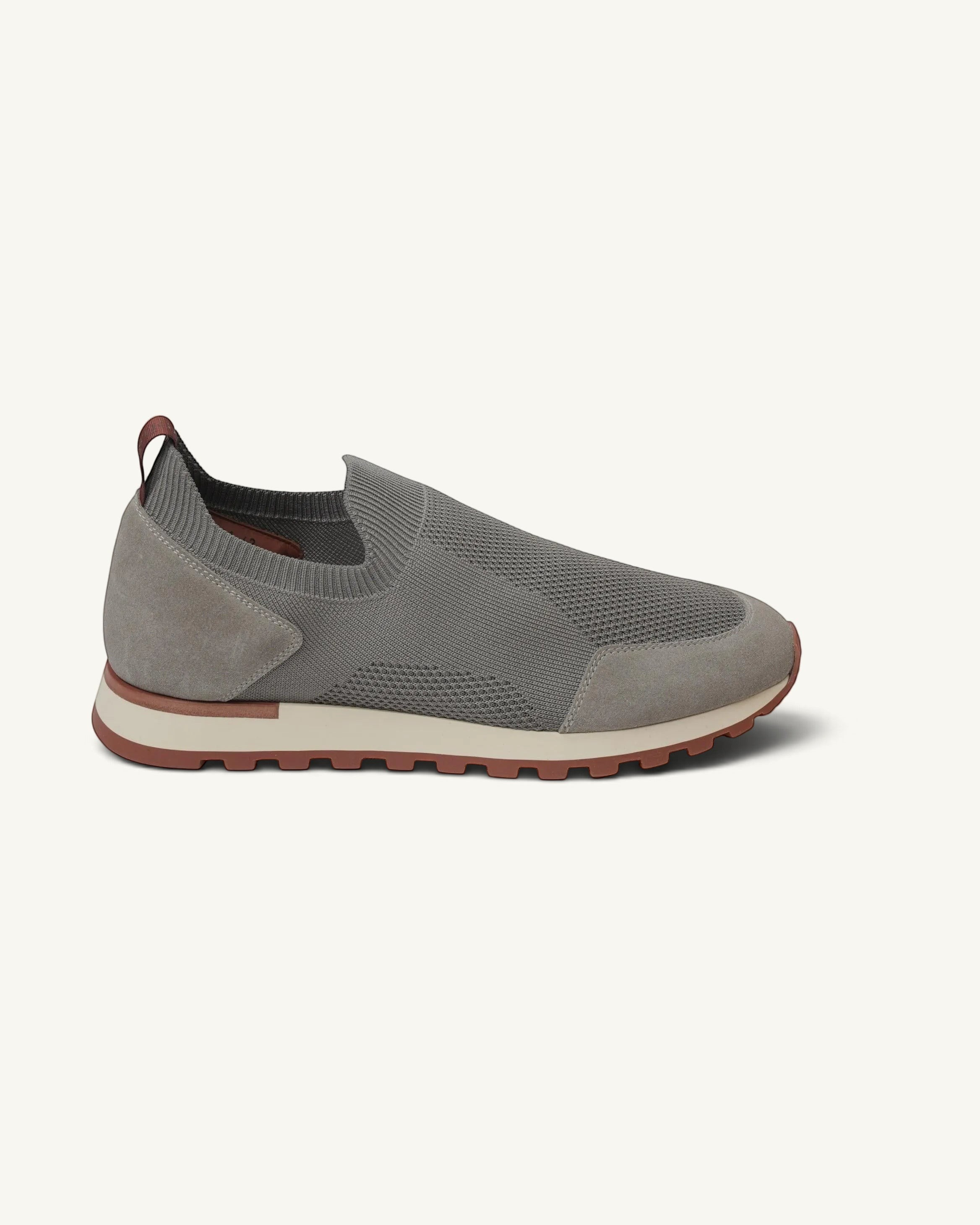 Prestige Flexy Lux active runners in dark grey featuring a slip-on knit design with suede accents and a lug sole.
