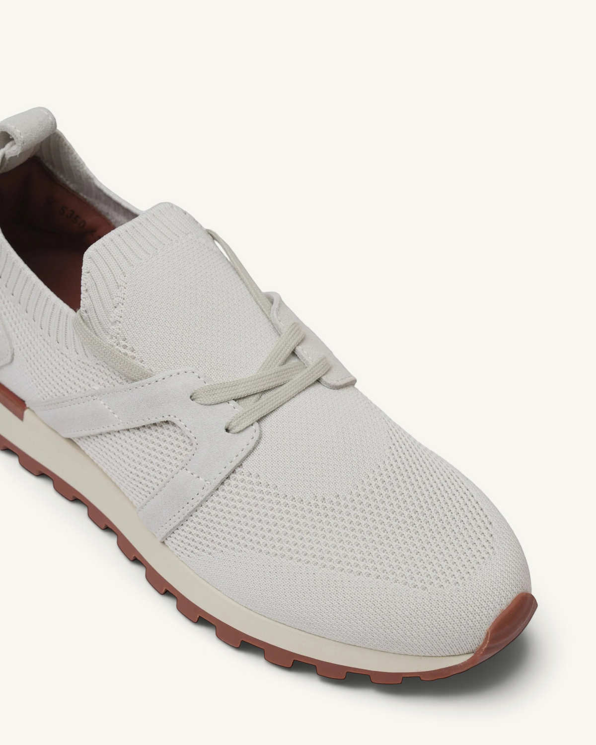 Prestige PS-U5350 Flexy Lux runners in ghiaccio grey knit fabric with suede accents and a durable brown rubber sole
